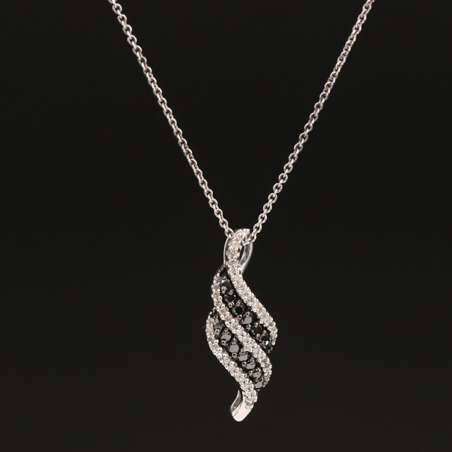 Sterling Diamond Multi-Row Pendant Necklace