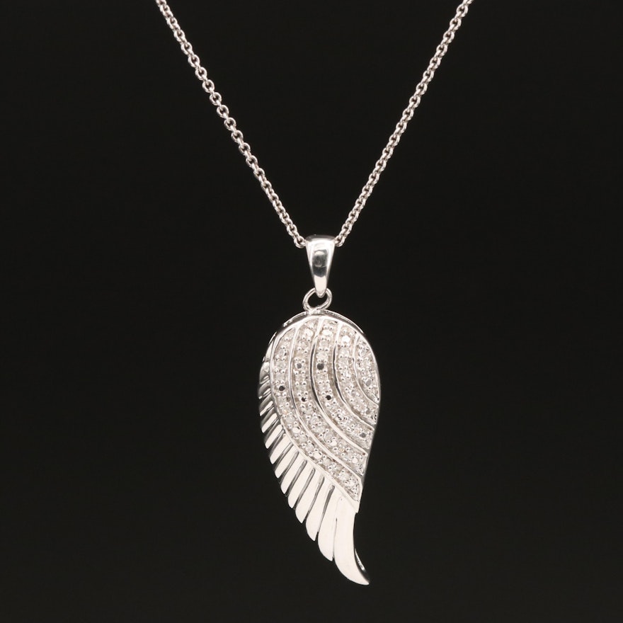 Sterling Diamond Wing Pendant Necklace