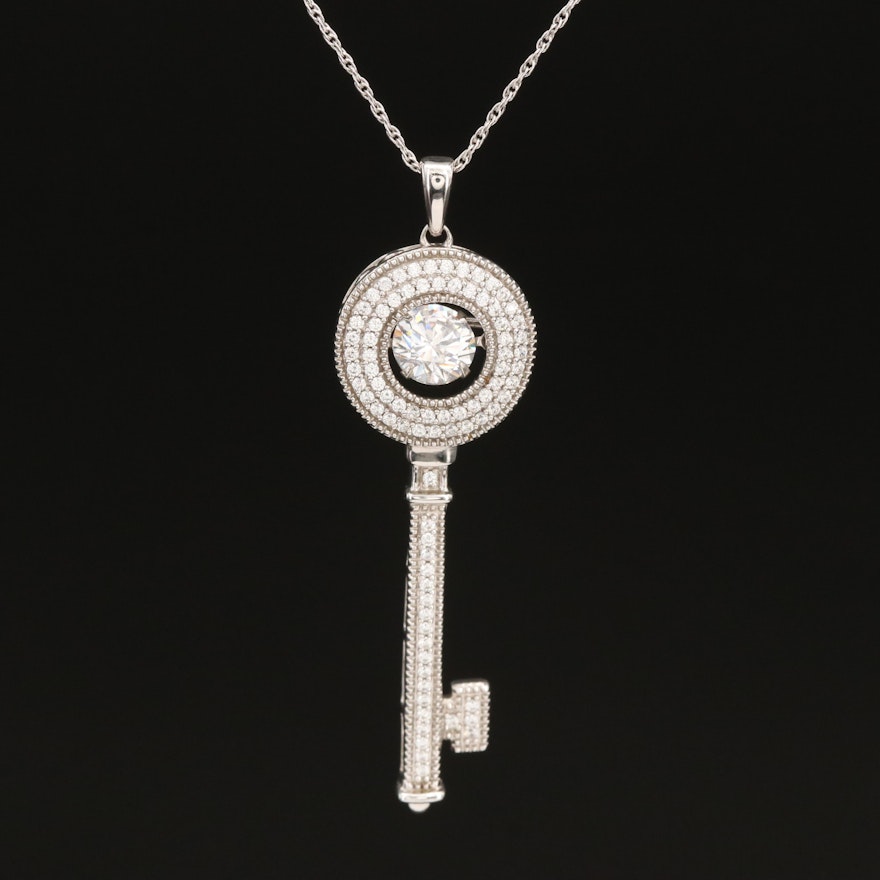 Sterling Cubic Zirconia Key Tremble Pendant Necklace