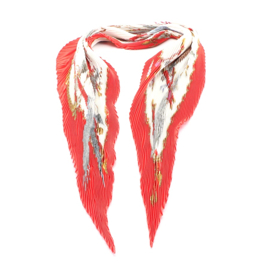 Hermès "Les Oiseaux du Roy" Plissé Silk Twill Scarf