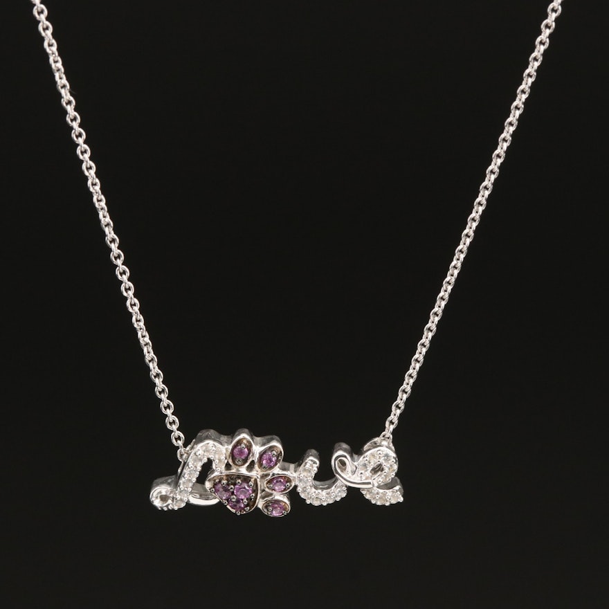 Sterling Sapphire 'Love' Pawprint Necklace