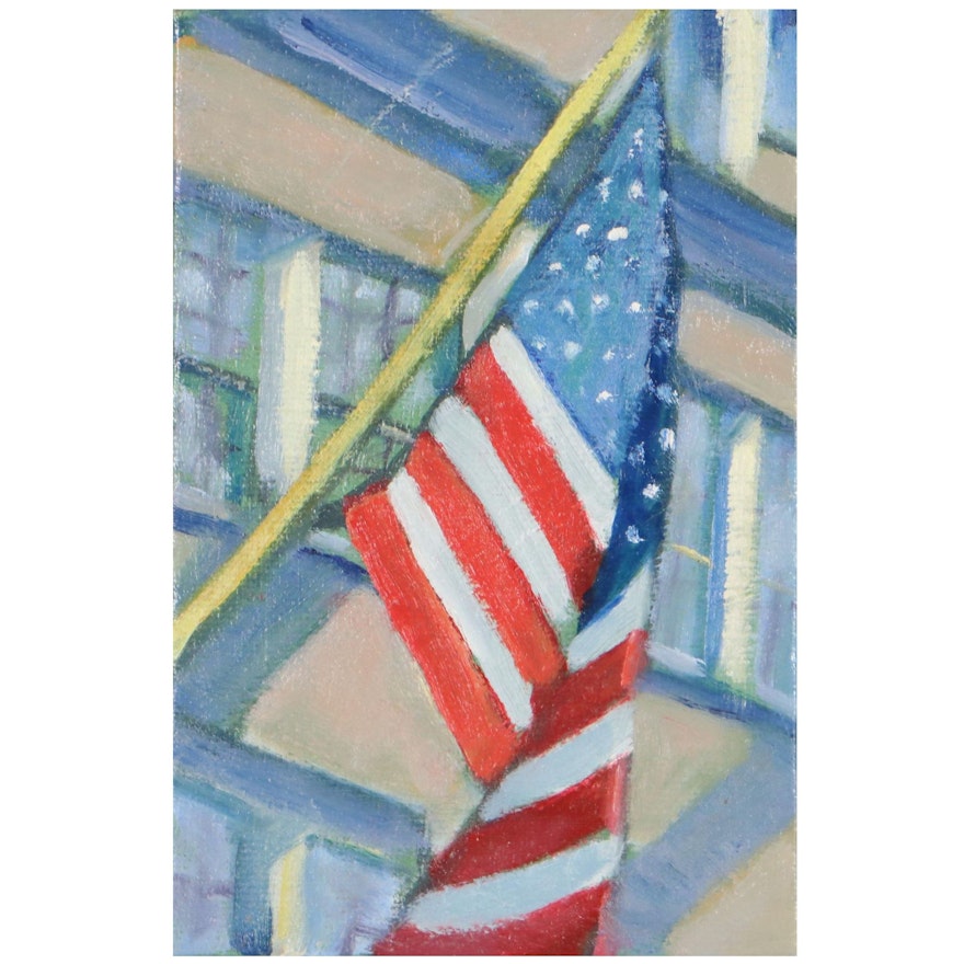 Deborah Miller Oil Painting of American Flag, 21st Century
