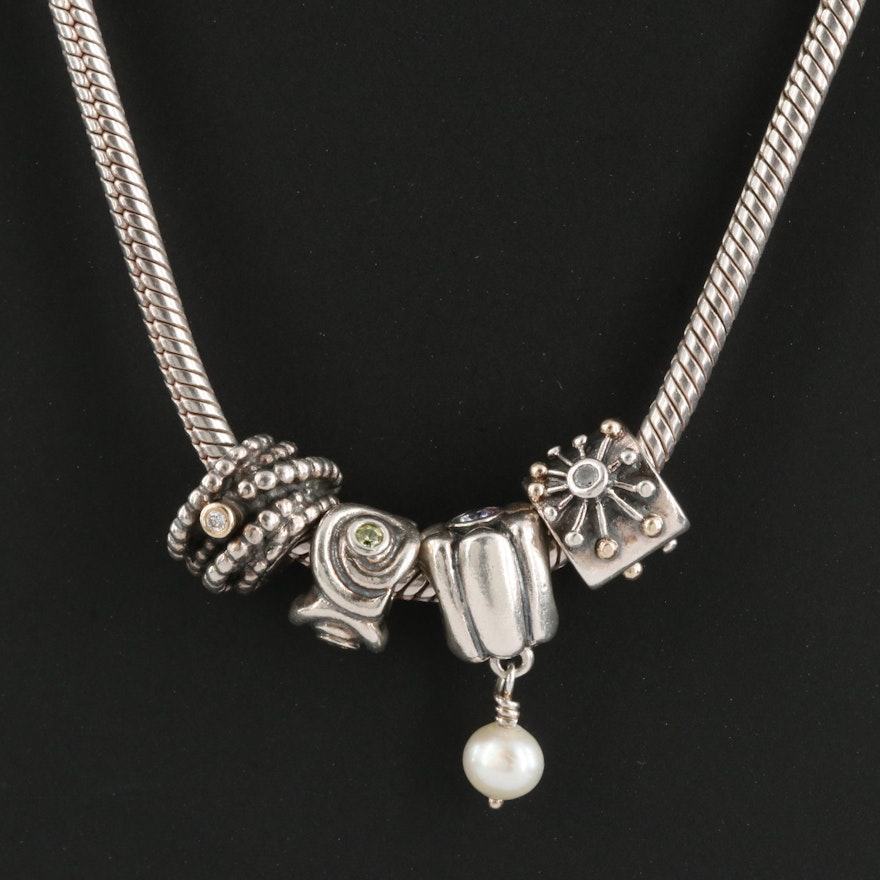 Pandora Sterling Pearl and Cubic Zirconia Charm Necklace