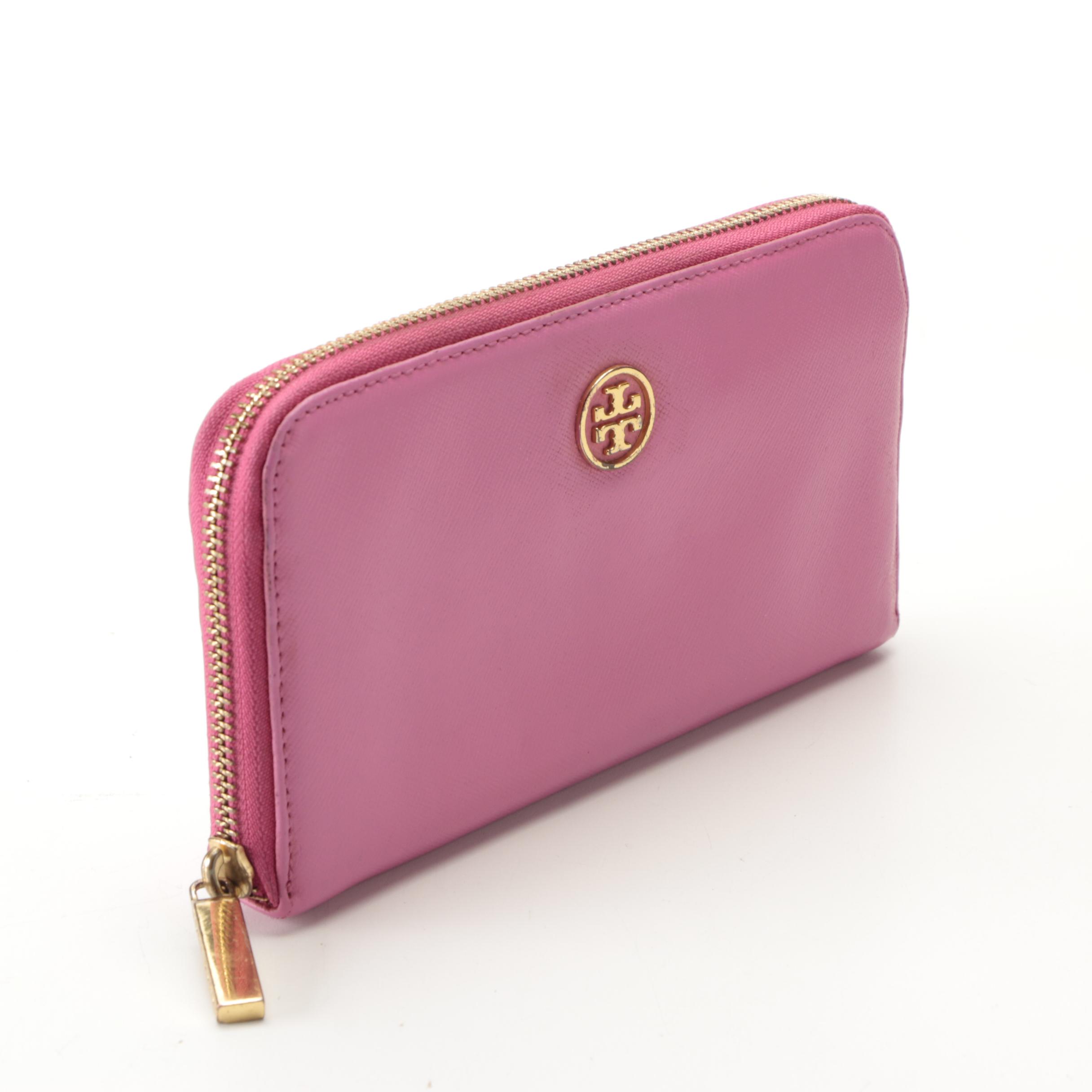 Tory Burch Zip-Around Wallet in Pink Saffiano Leather