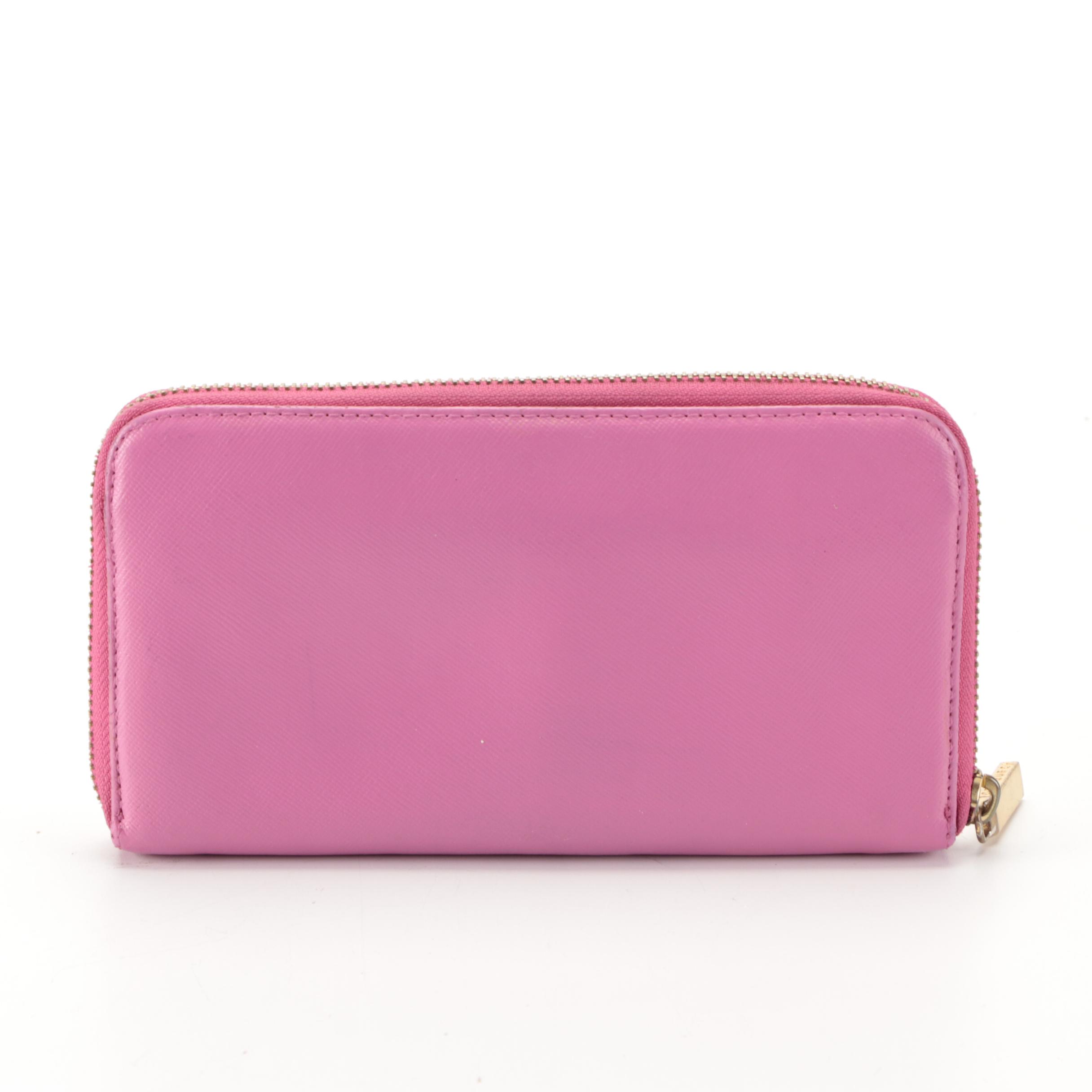 Tory Burch Zip-Around Wallet in Pink Saffiano Leather