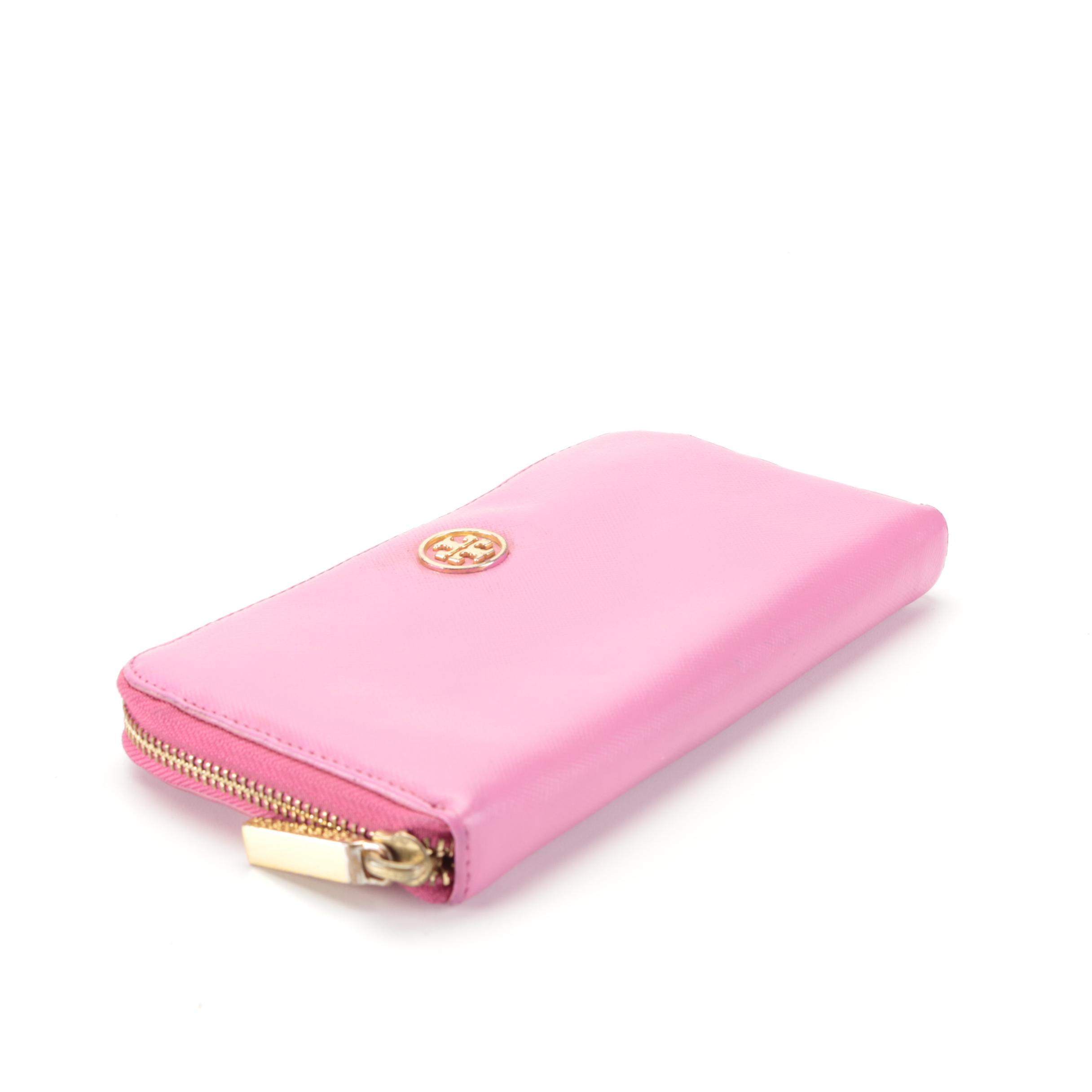 Tory Burch Zip-Around Wallet in Pink Saffiano Leather