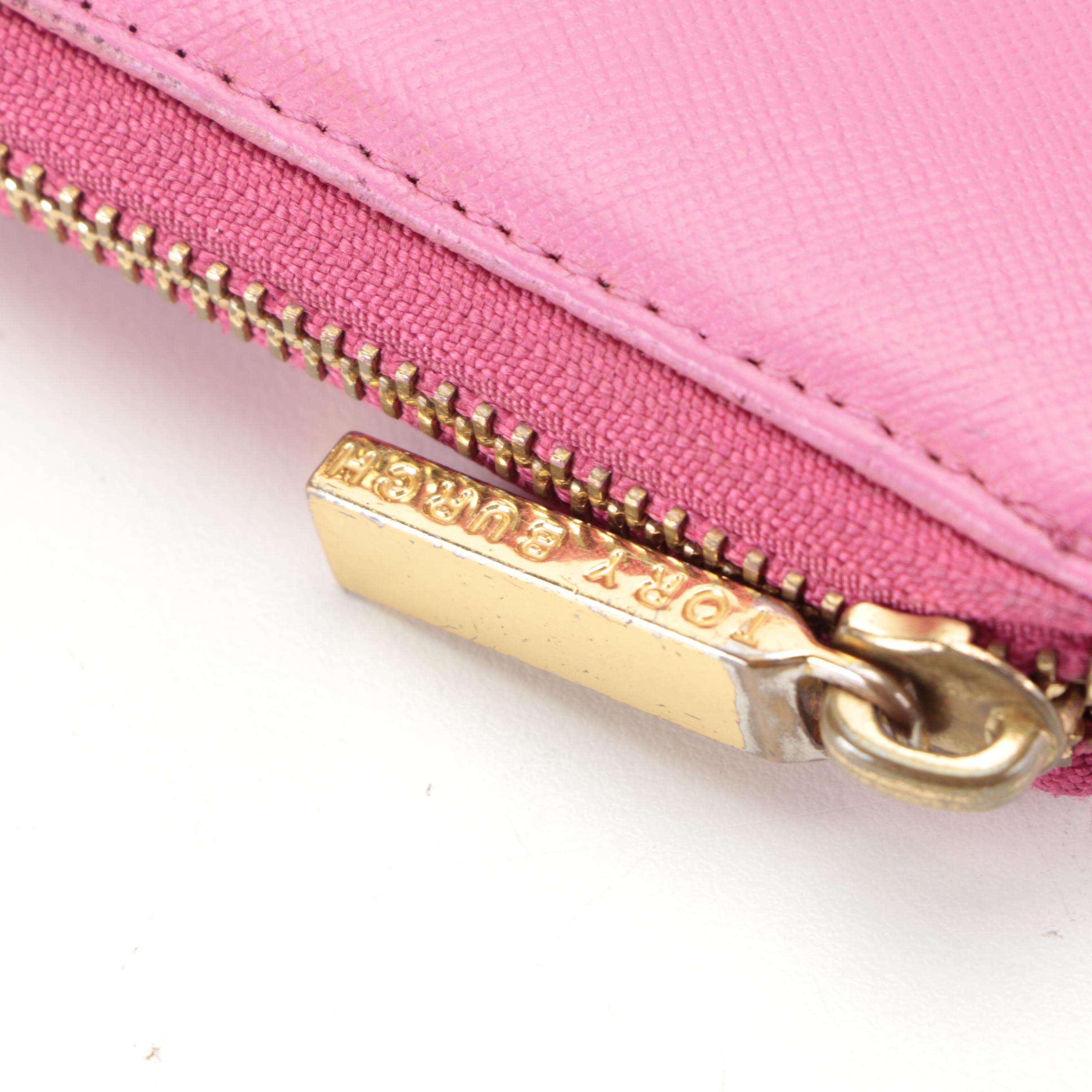 Tory Burch Zip-Around Wallet in Pink Saffiano Leather
