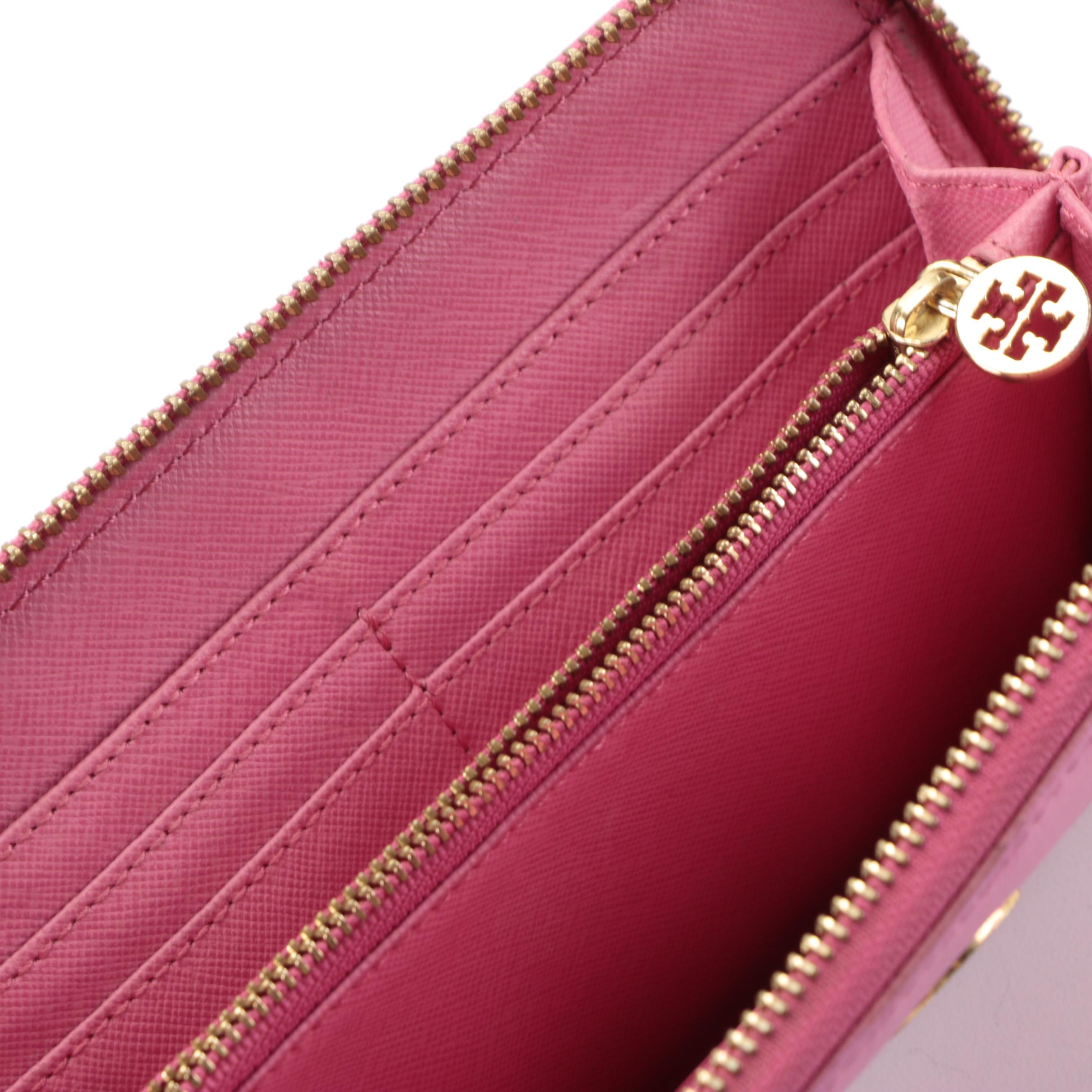 Tory Burch Zip-Around Wallet in Pink Saffiano Leather
