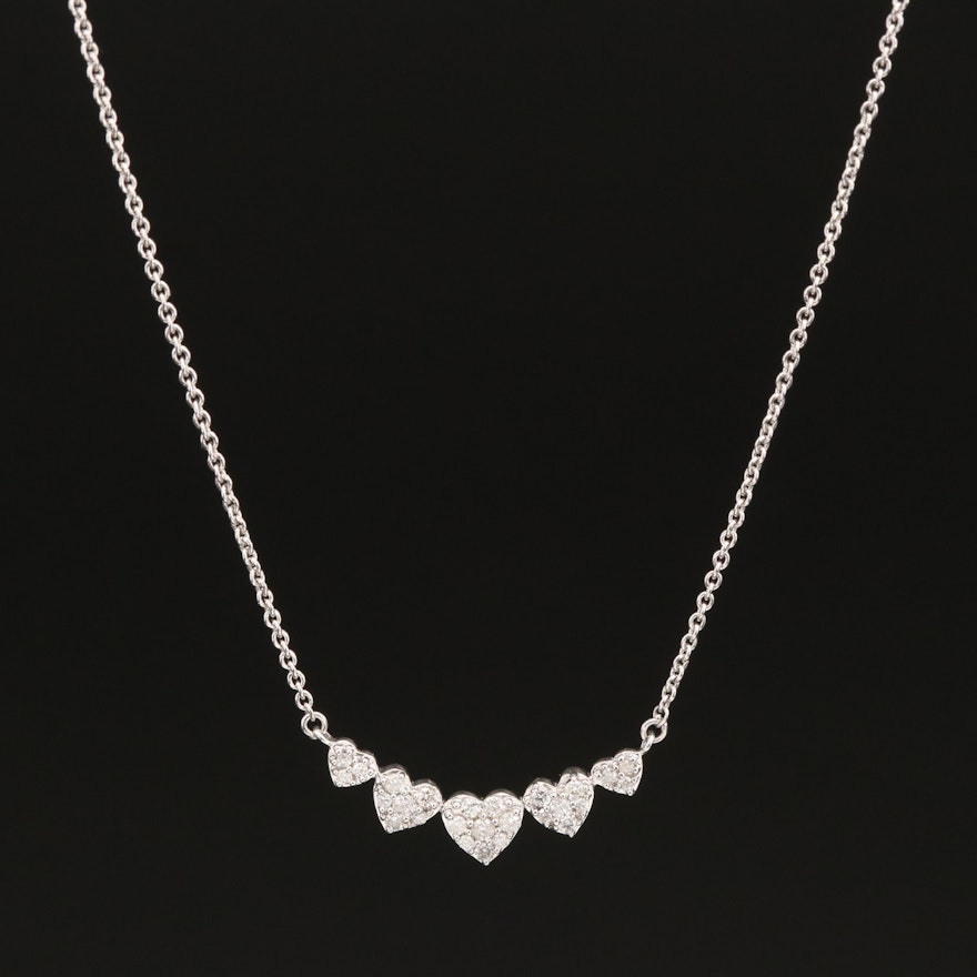 Sterling Diamond Graduated Heart Necklace