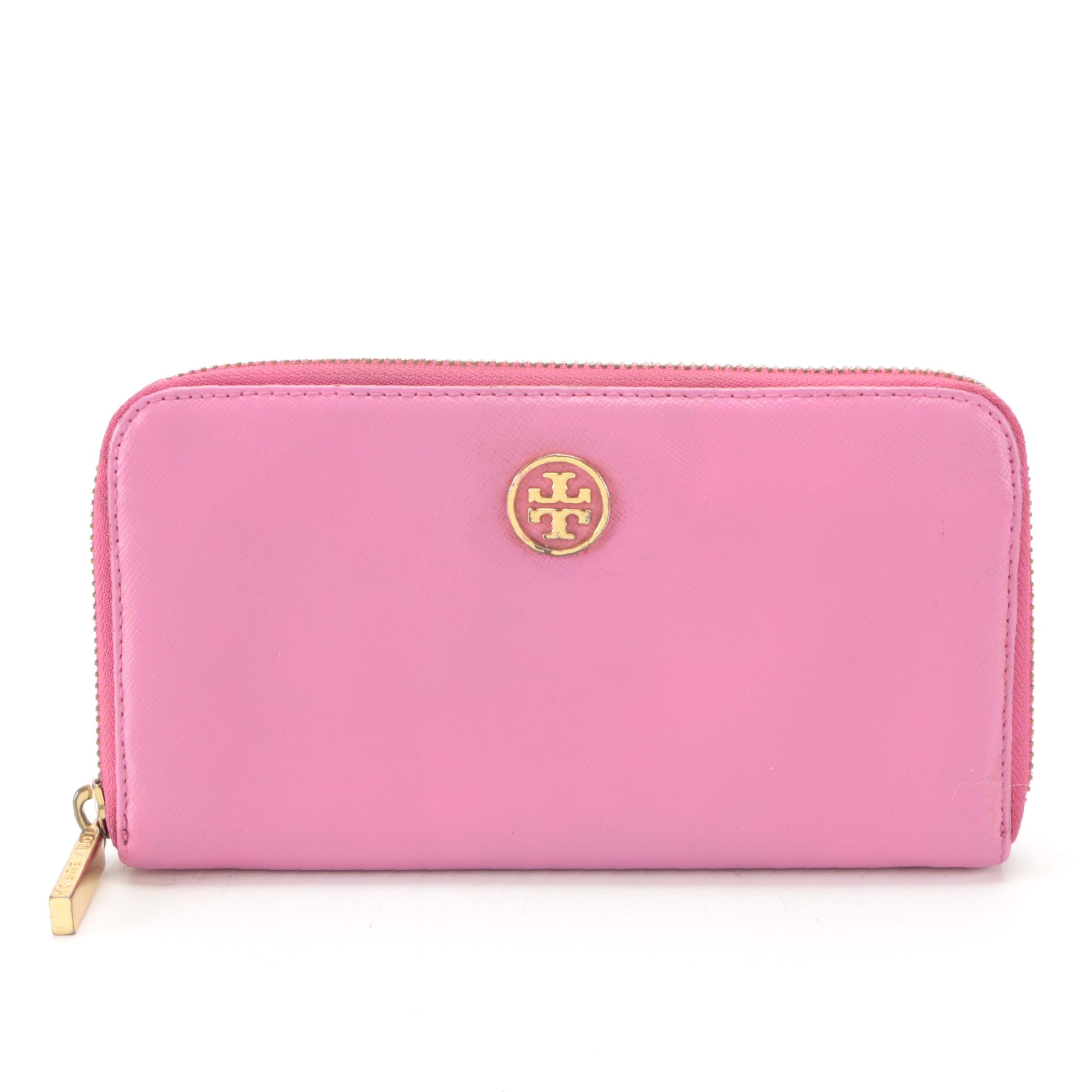 Tory Burch Zip-Around Wallet in Pink Saffiano Leather