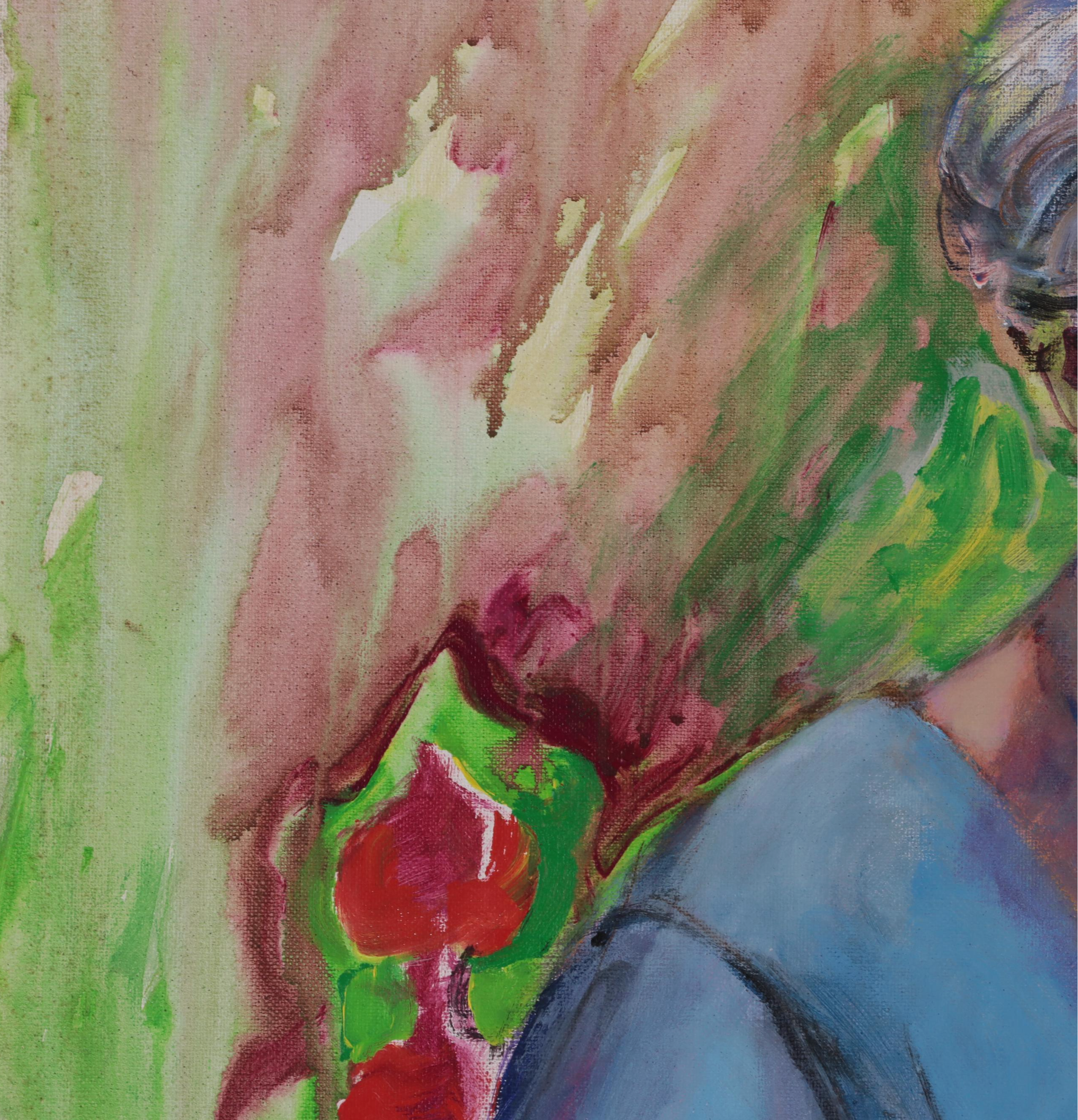 Marion Maas Portrait Oil Painting of Woman Sewing, Late 20th Century