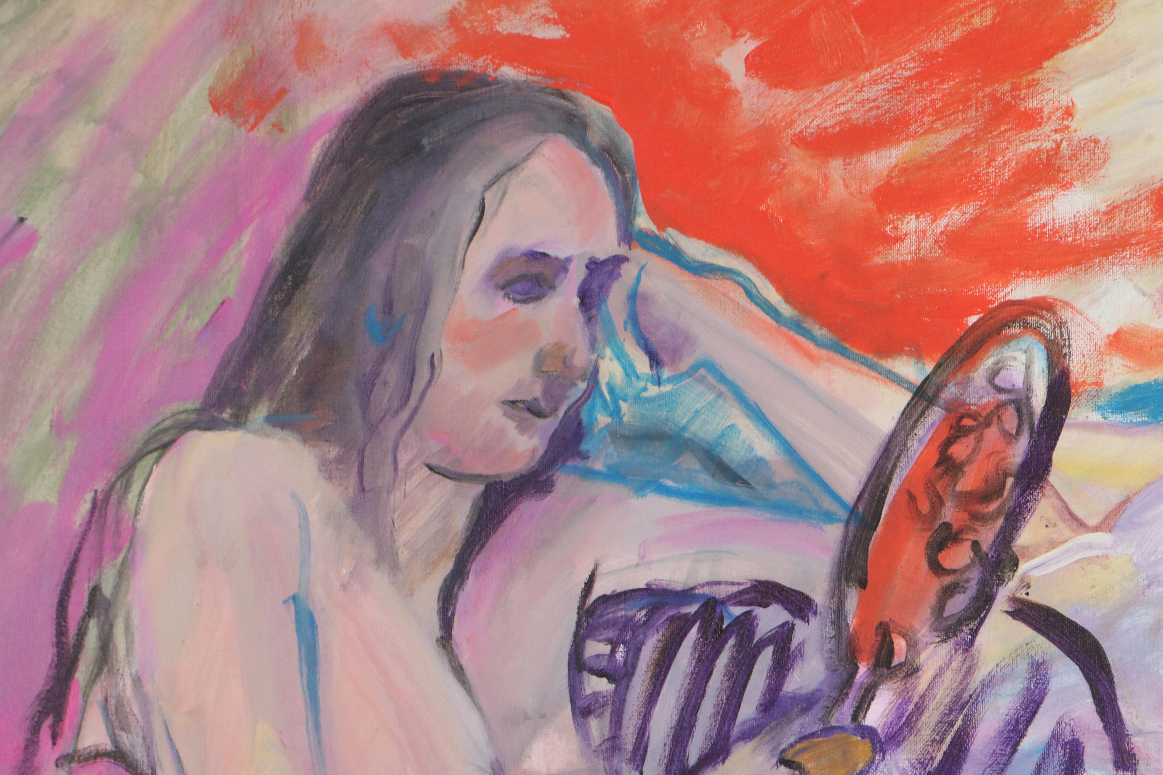 Marion Maas Figurative Oil Painting of Seated Nude, Late 20th Century