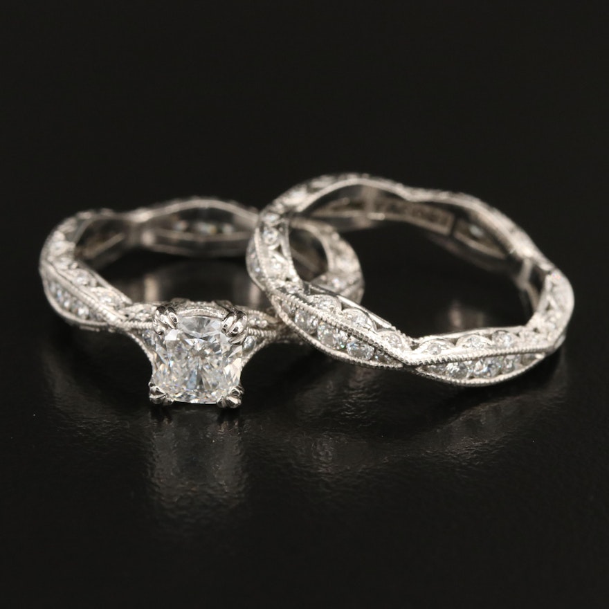 Tacori Platinum 2.77 CTW Lab Grown Diamond Ring and Band Set with IGI Report