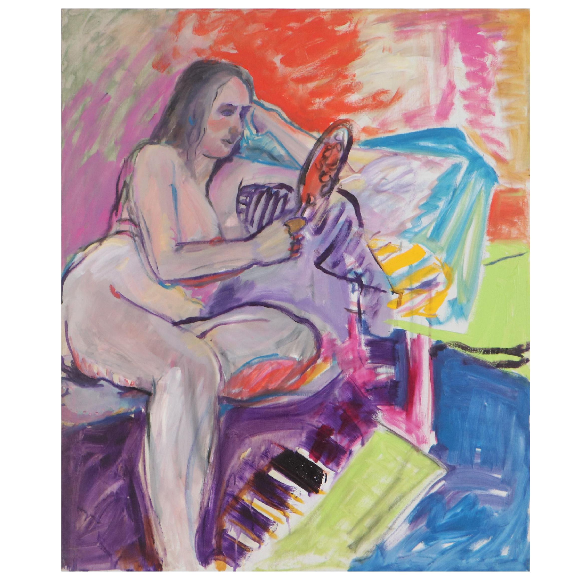 Marion Maas Figurative Oil Painting of Seated Nude, Late 20th Century