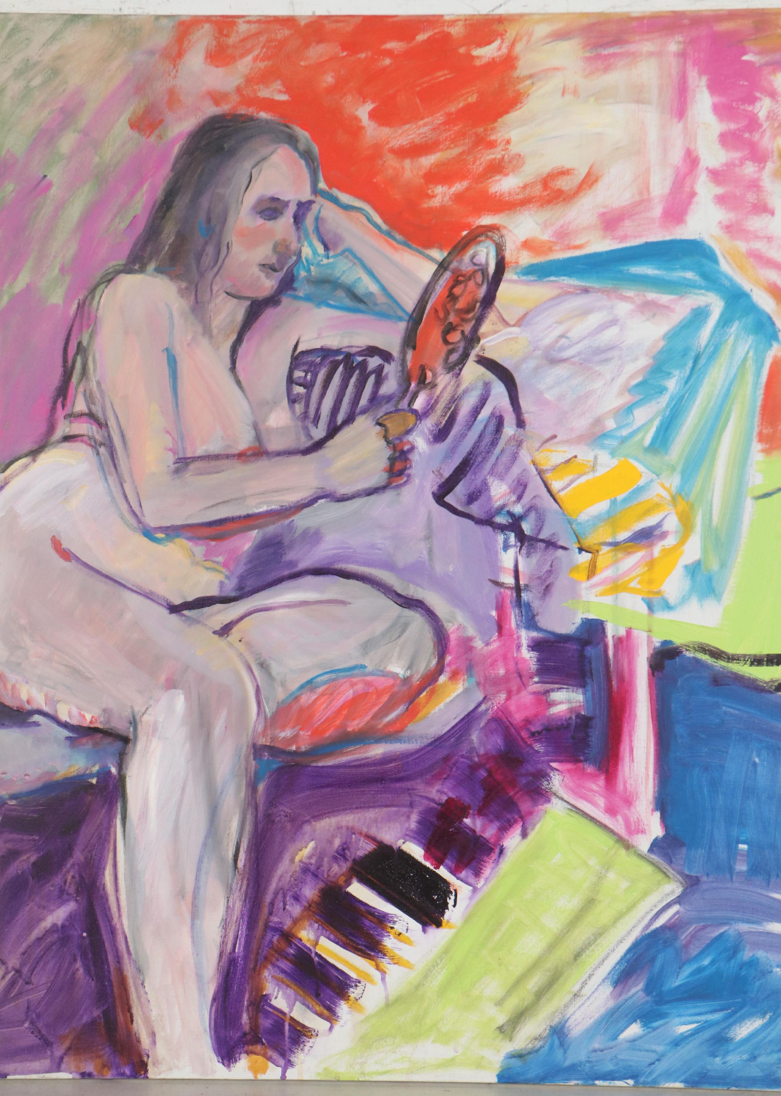 Marion Maas Figurative Oil Painting of Seated Nude, Late 20th Century