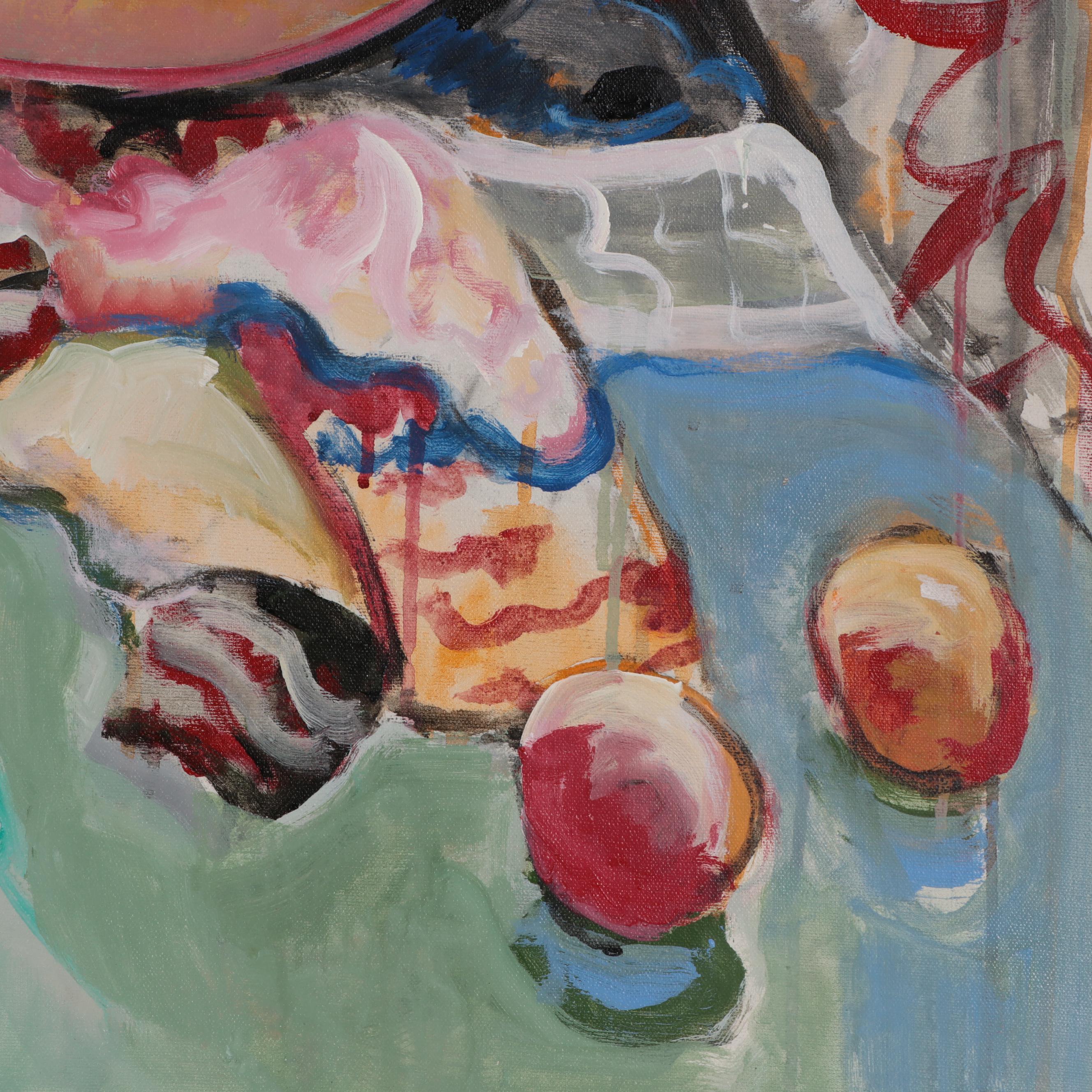 Marion Maas Still Life Oil Painting of Mandolin and Fruit, Late 20th Century