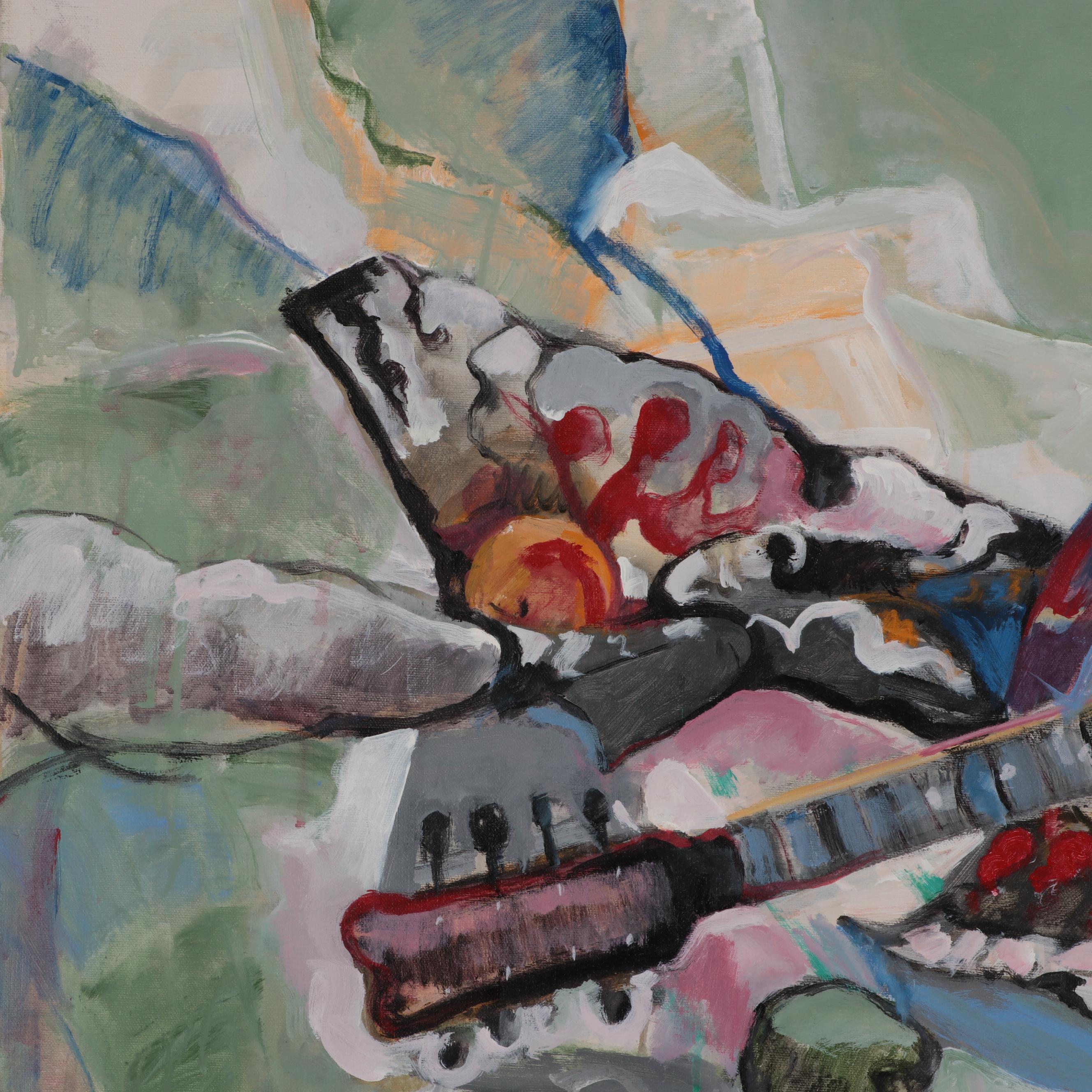 Marion Maas Still Life Oil Painting of Mandolin and Fruit, Late 20th Century