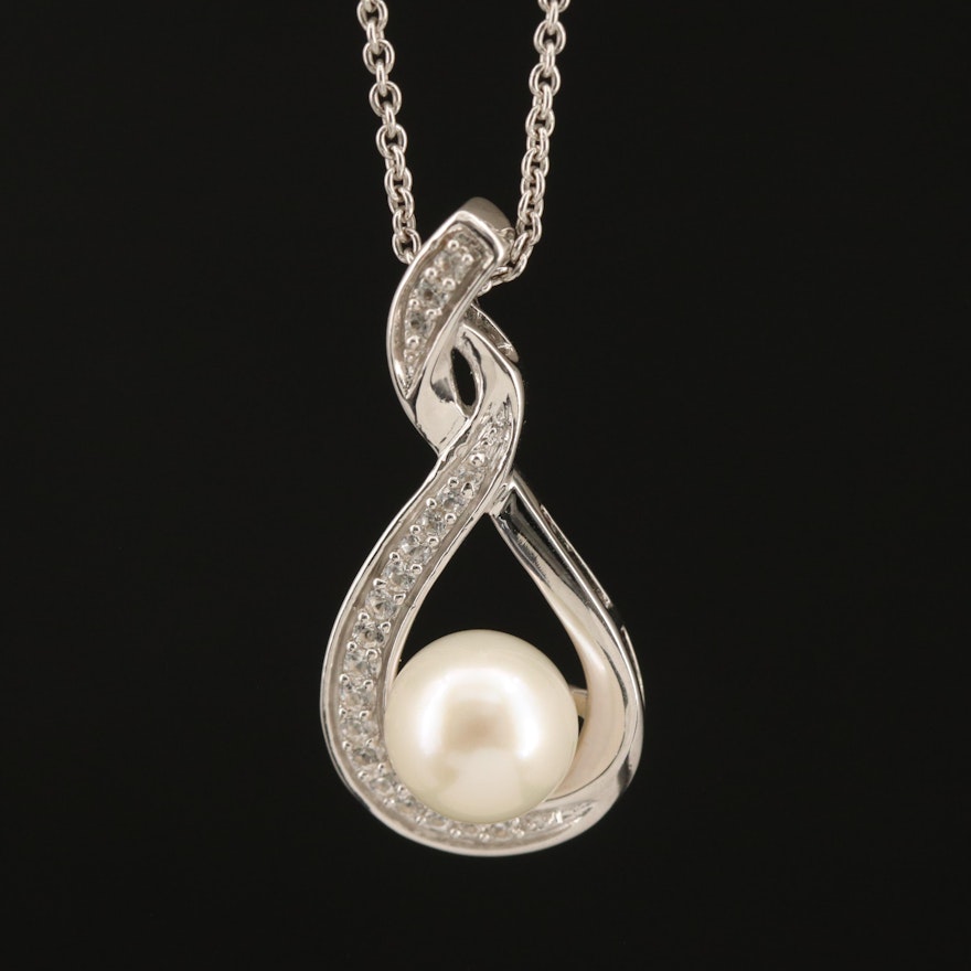 Sterling Pearl and Sapphire Pendant Necklace