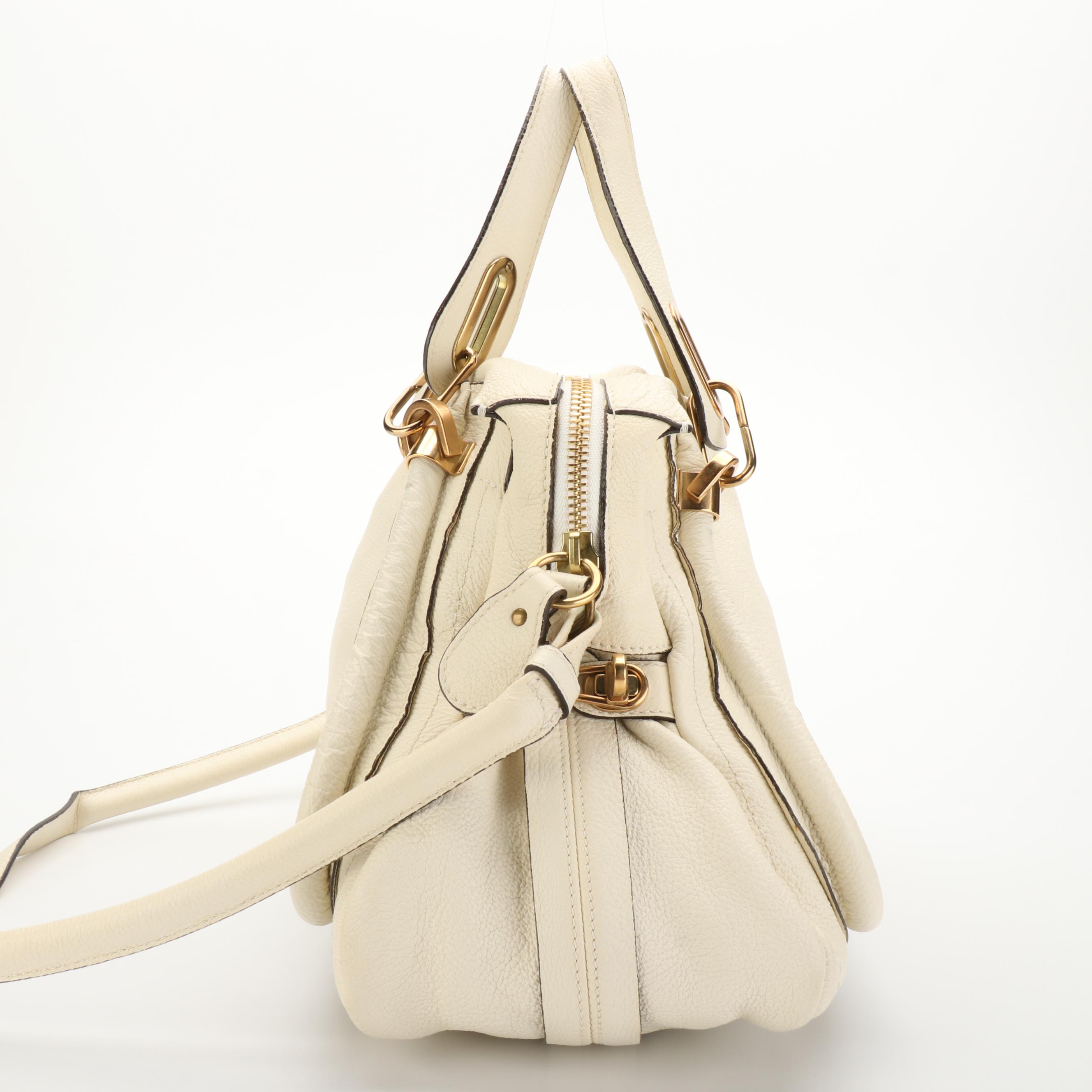 Chloé Paraty Two-Way Bag in White Grained Leather
