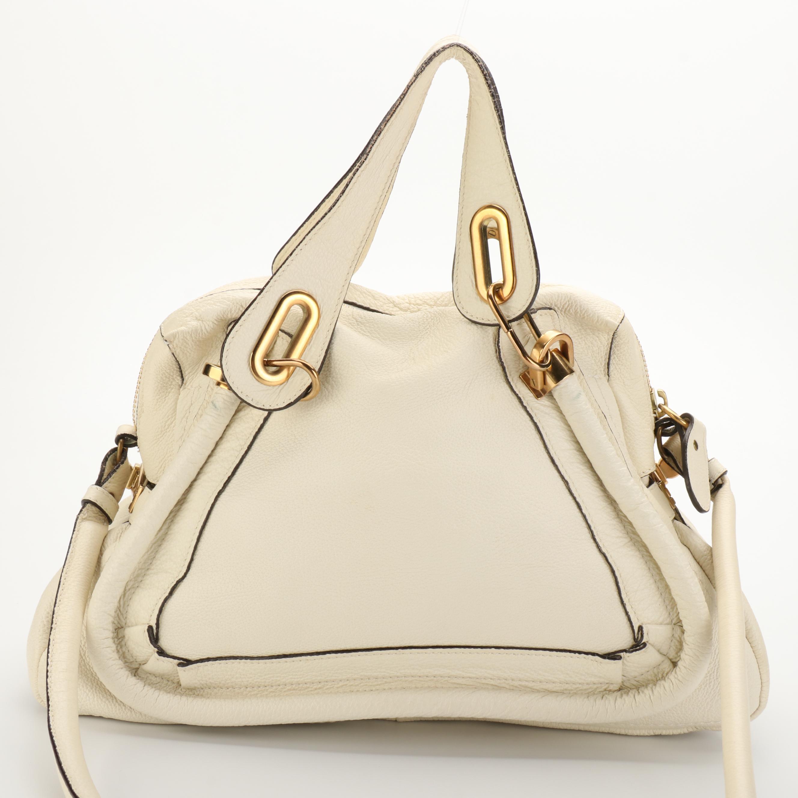 Chloé Paraty Two-Way Bag in White Grained Leather
