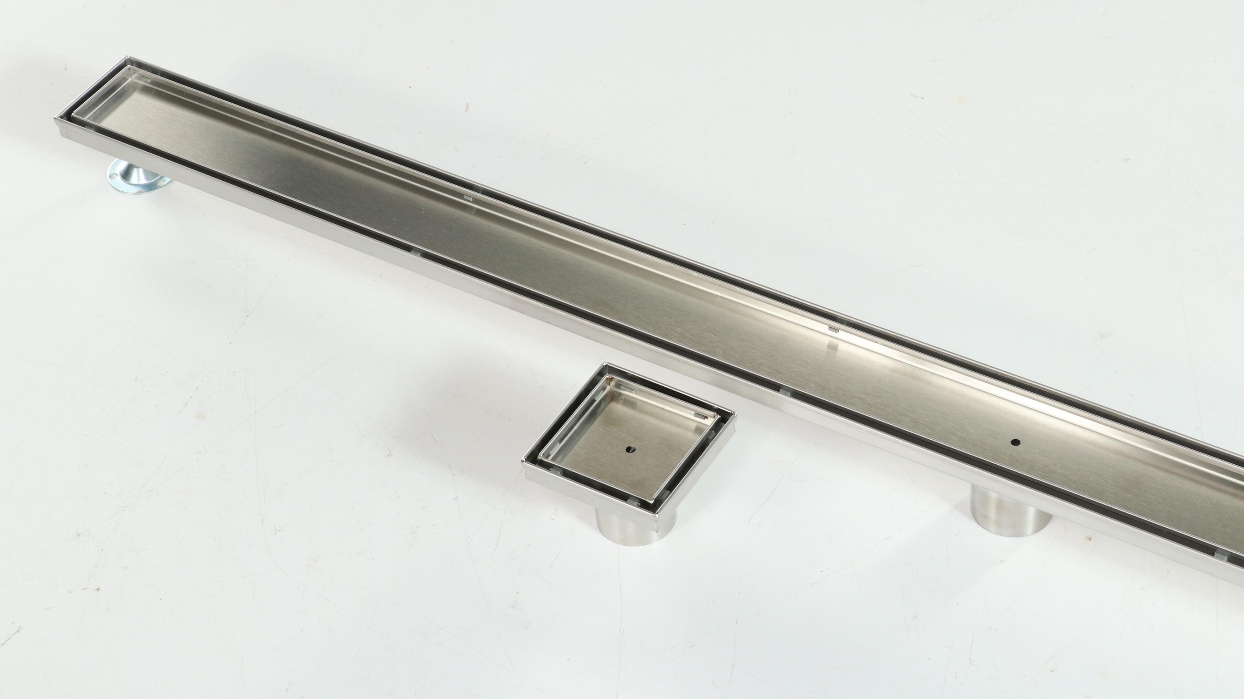 Brushed Stainless Steel 4" Square and 60" Linear Tile-In Shower Drains