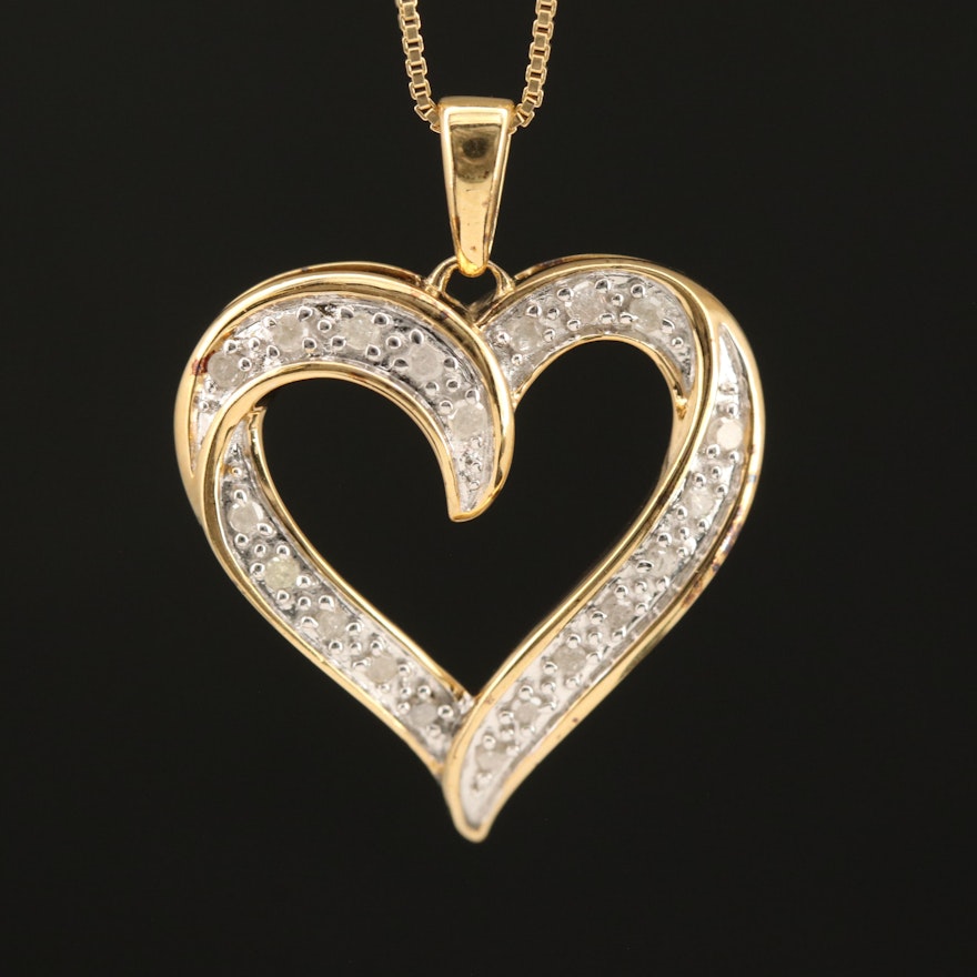 Sterling Diamond Heart Pendant Necklace