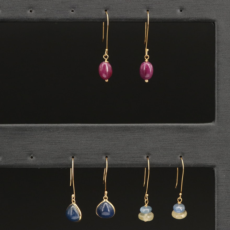 14K Ruby and Sapphire Drop Earrings