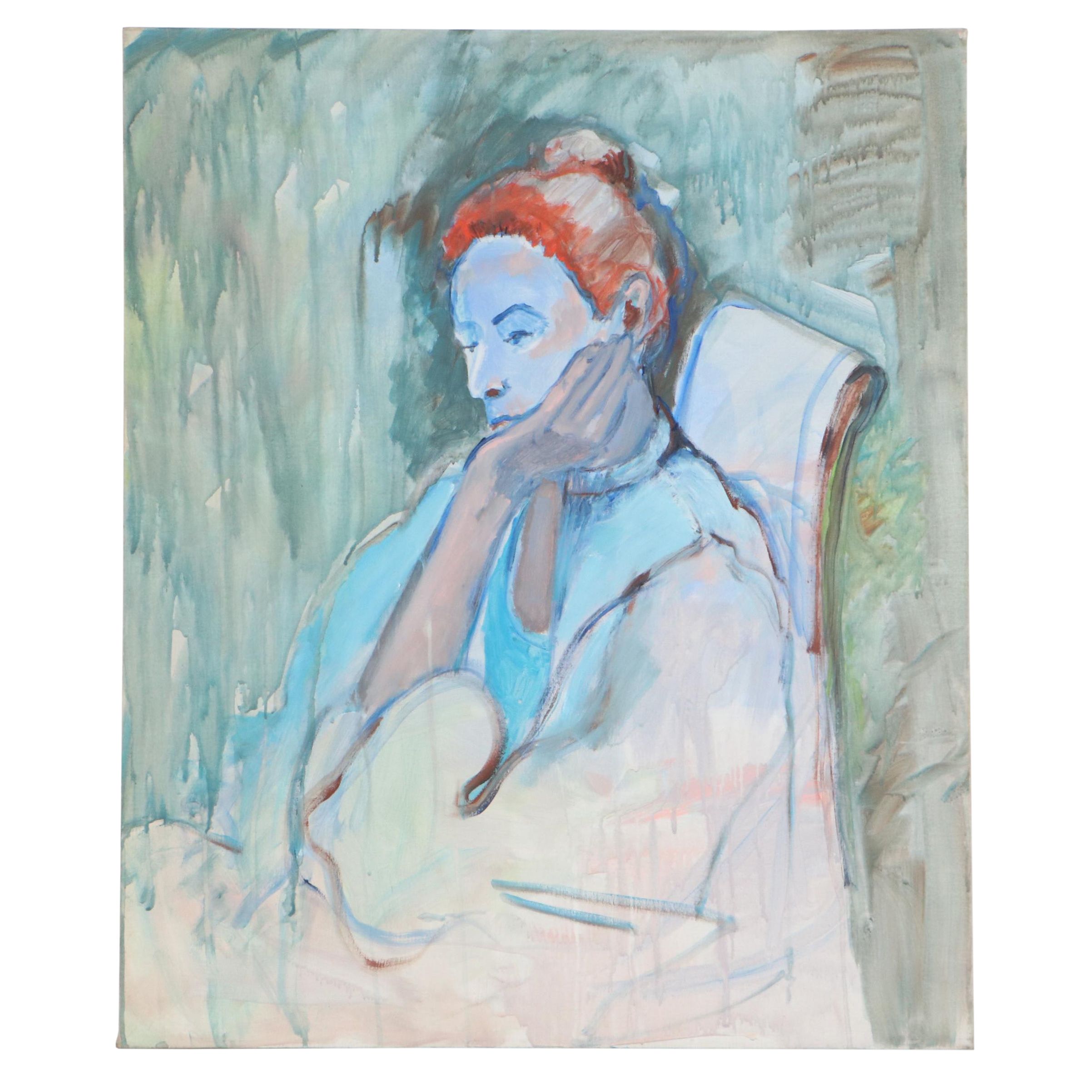 Marion Maas Oil Painting of Seated Figure, Late 20th Century
