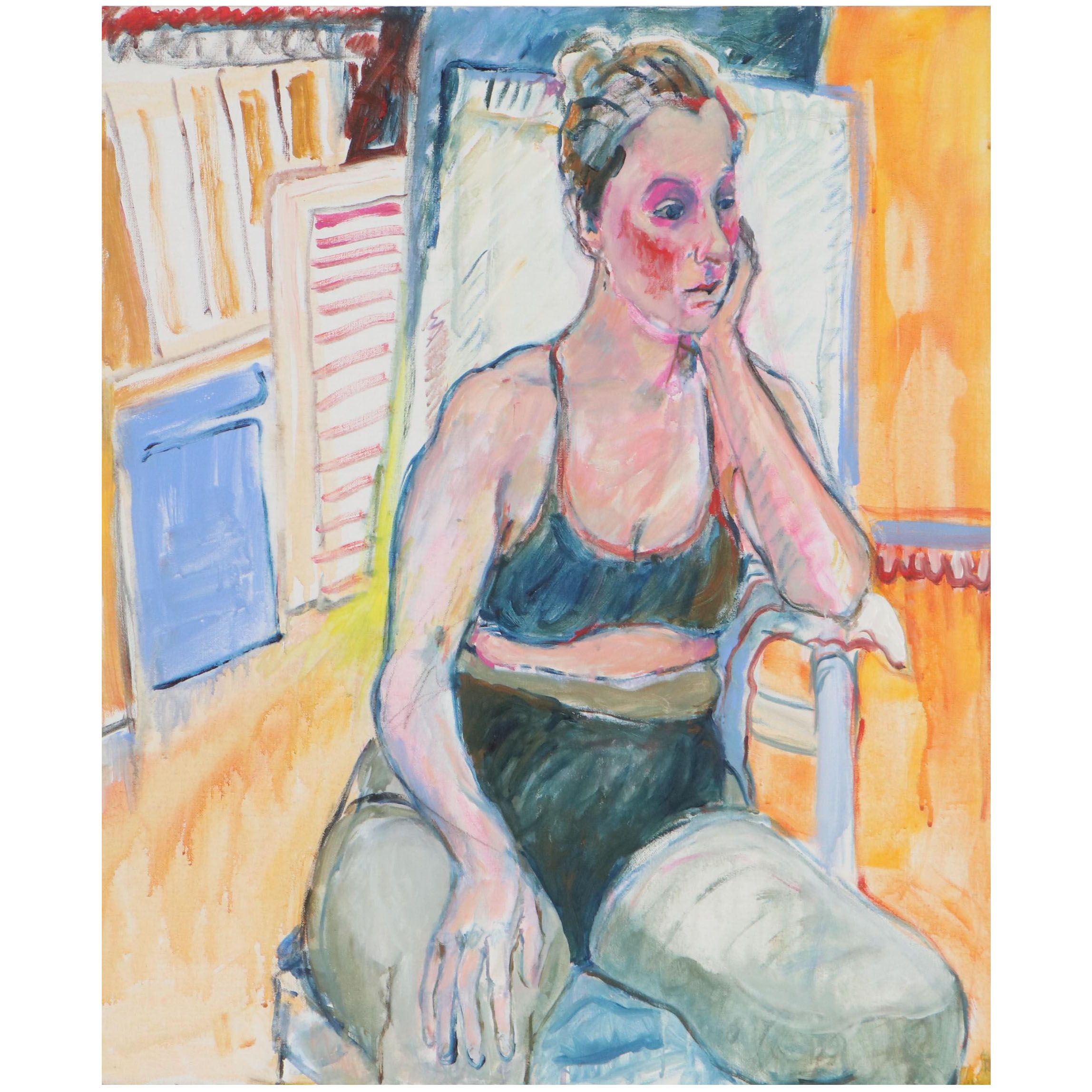 Marion Maas Oil Painting of Seated Figure, Late 20th Century