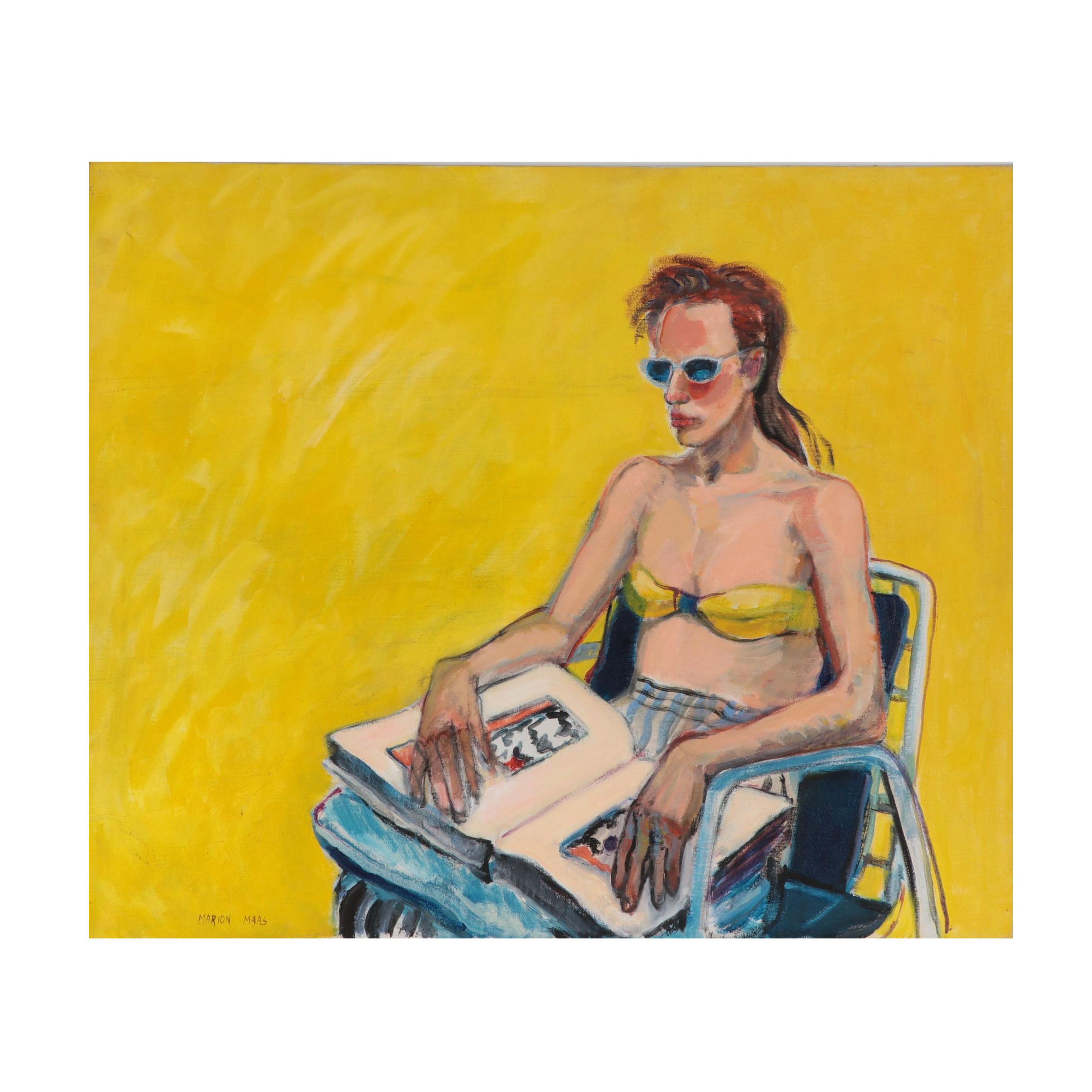 Marion Maas Oil Painting of Seated Figure, Late 20th Century