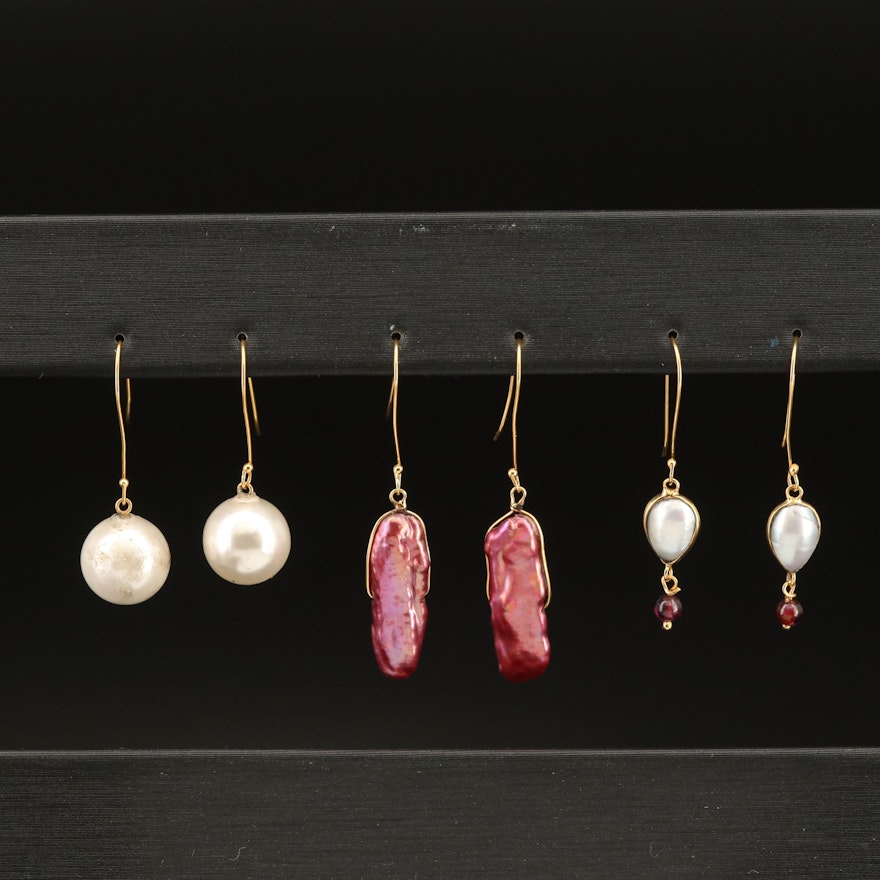 14K Pearl Earrings Including Garnet