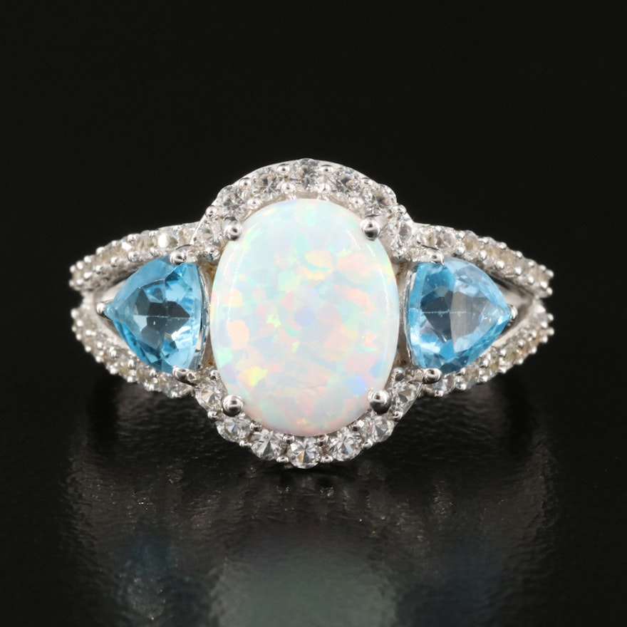 Sterling Opal, Topaz and Sapphire Ring