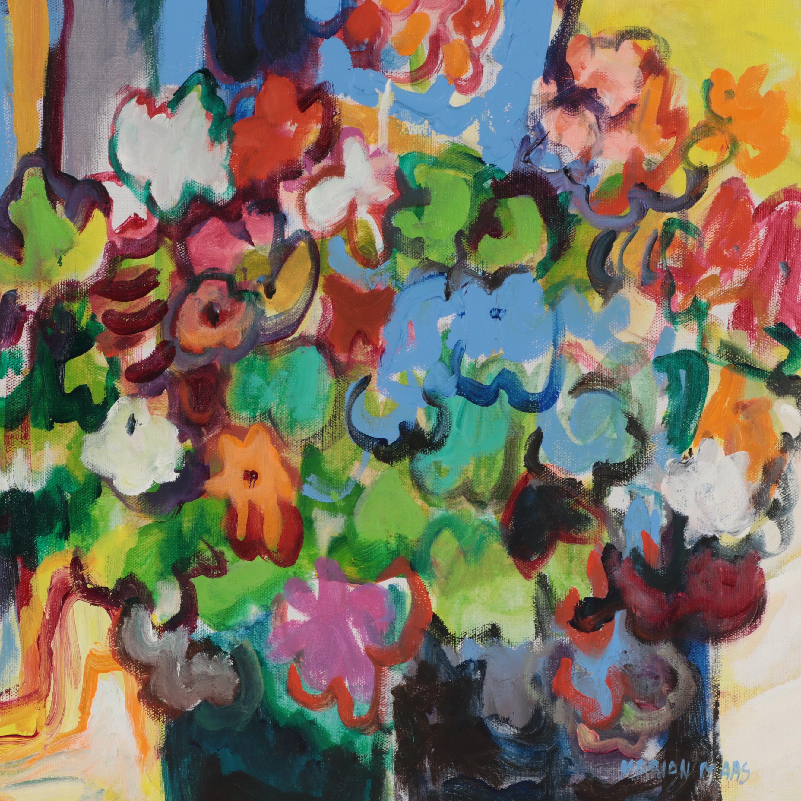Marion Maas Oil Painting of Flowers, Late 20th Century