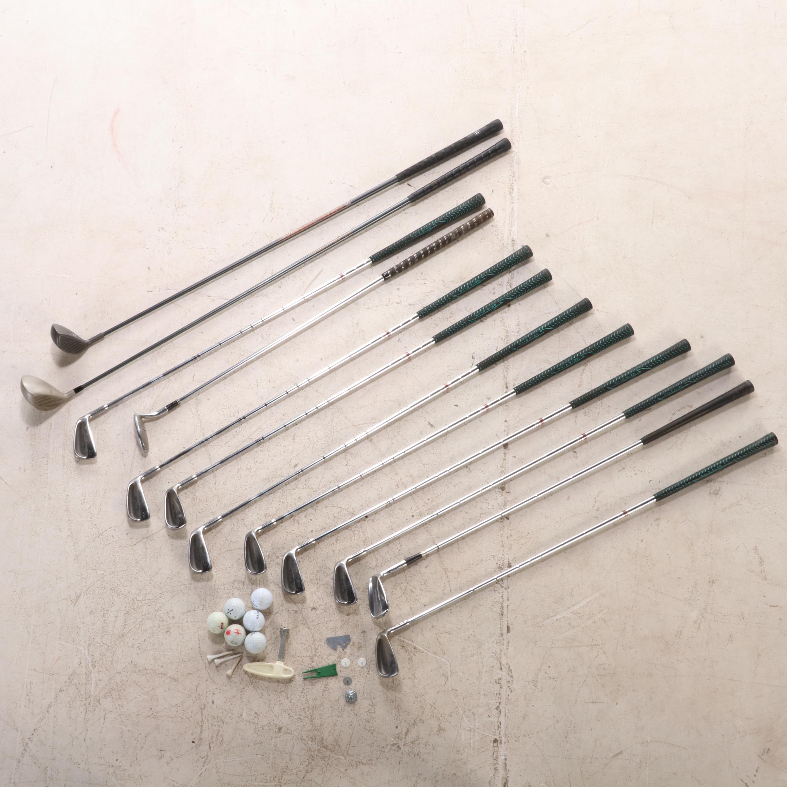 PowerBilt, Tru-Flite, Arnold Palmer, Cobra, and Other Golf Clubs with Bag