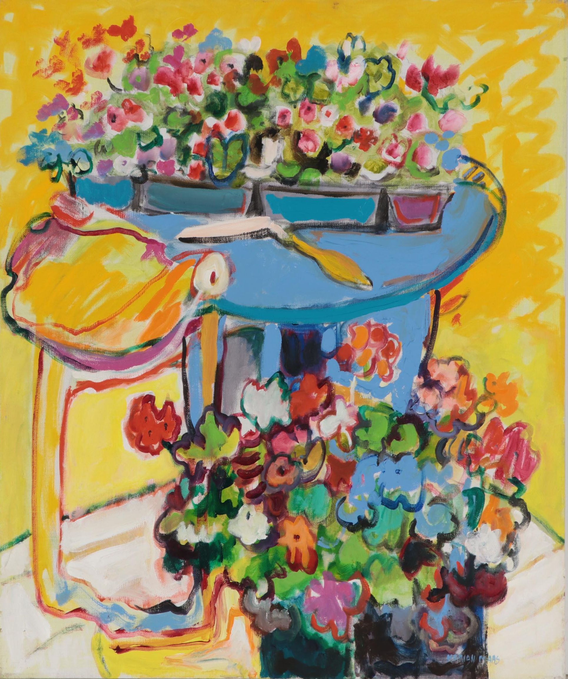 Marion Maas Oil Painting of Flowers, Late 20th Century