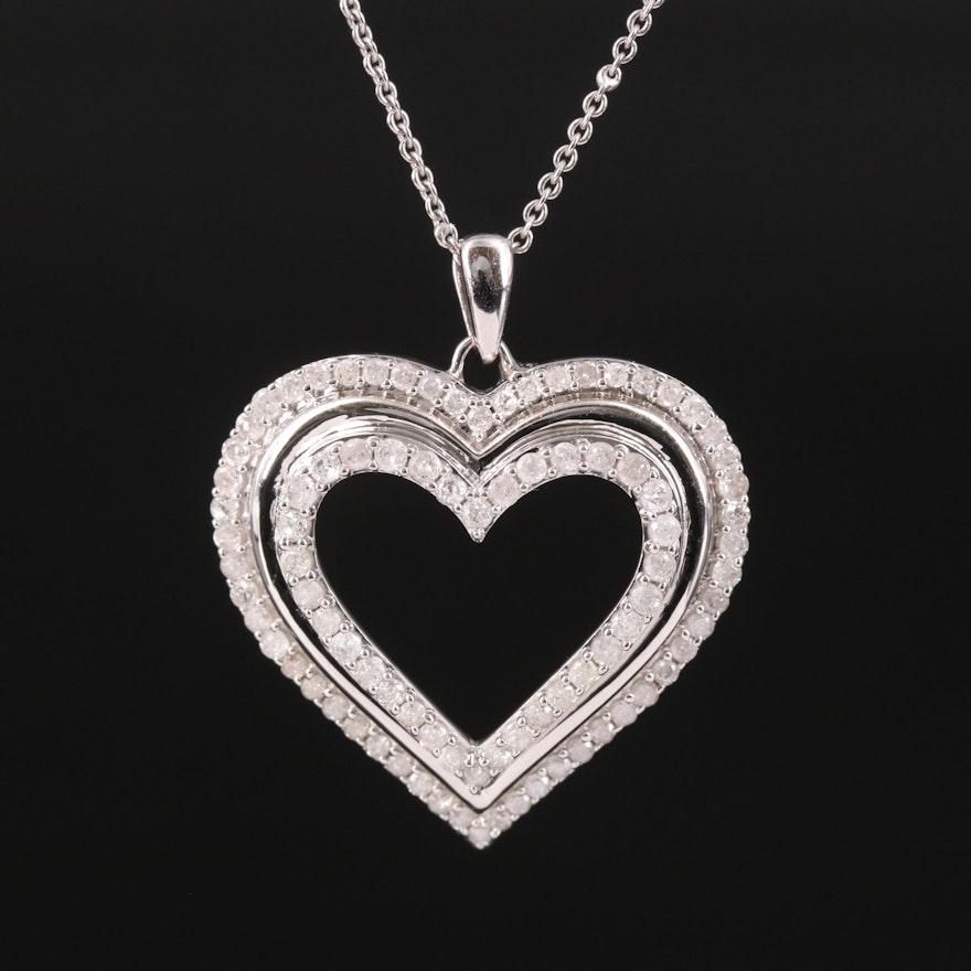 Sterling 1.02 CTW Diamond Heart Necklace