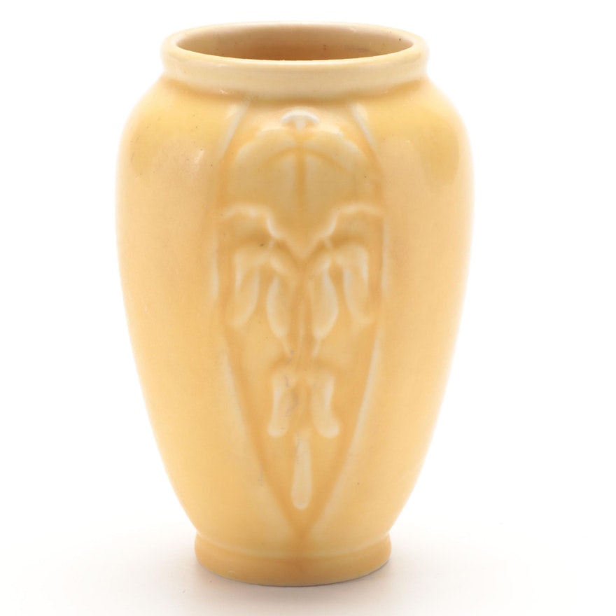 Rookwood Pottery Matte Yellow Glaze Bleeding Heart Ceramic Vase, 1940