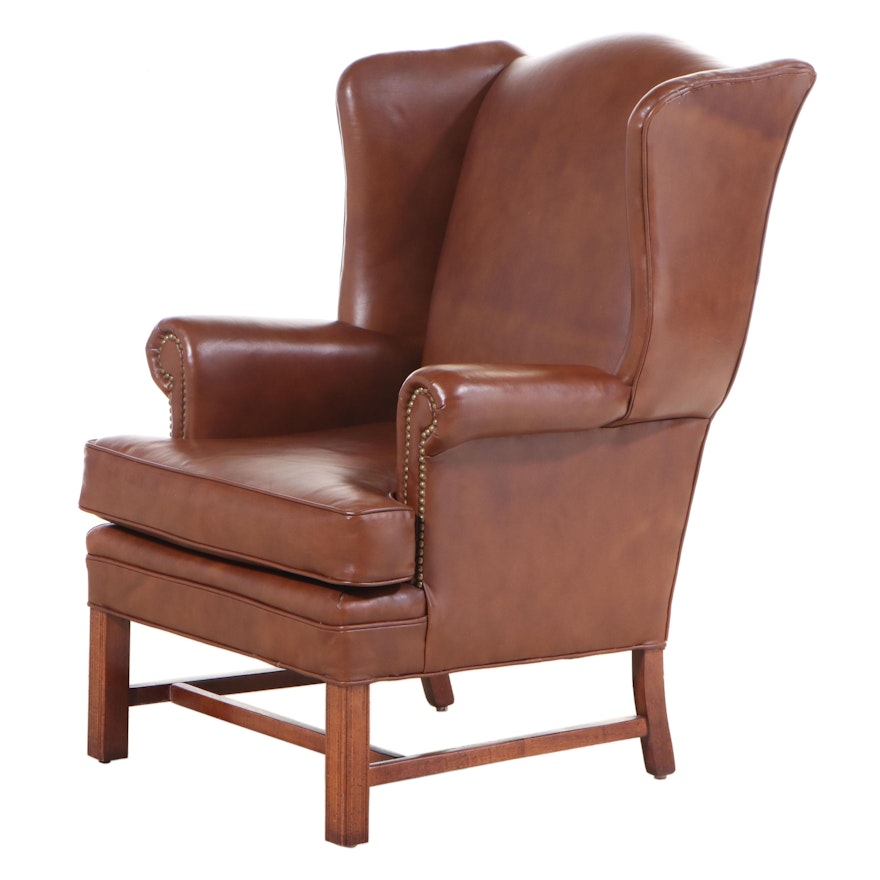 Leathercraft Inc. Chippendale Style Leather Wingback Armchair