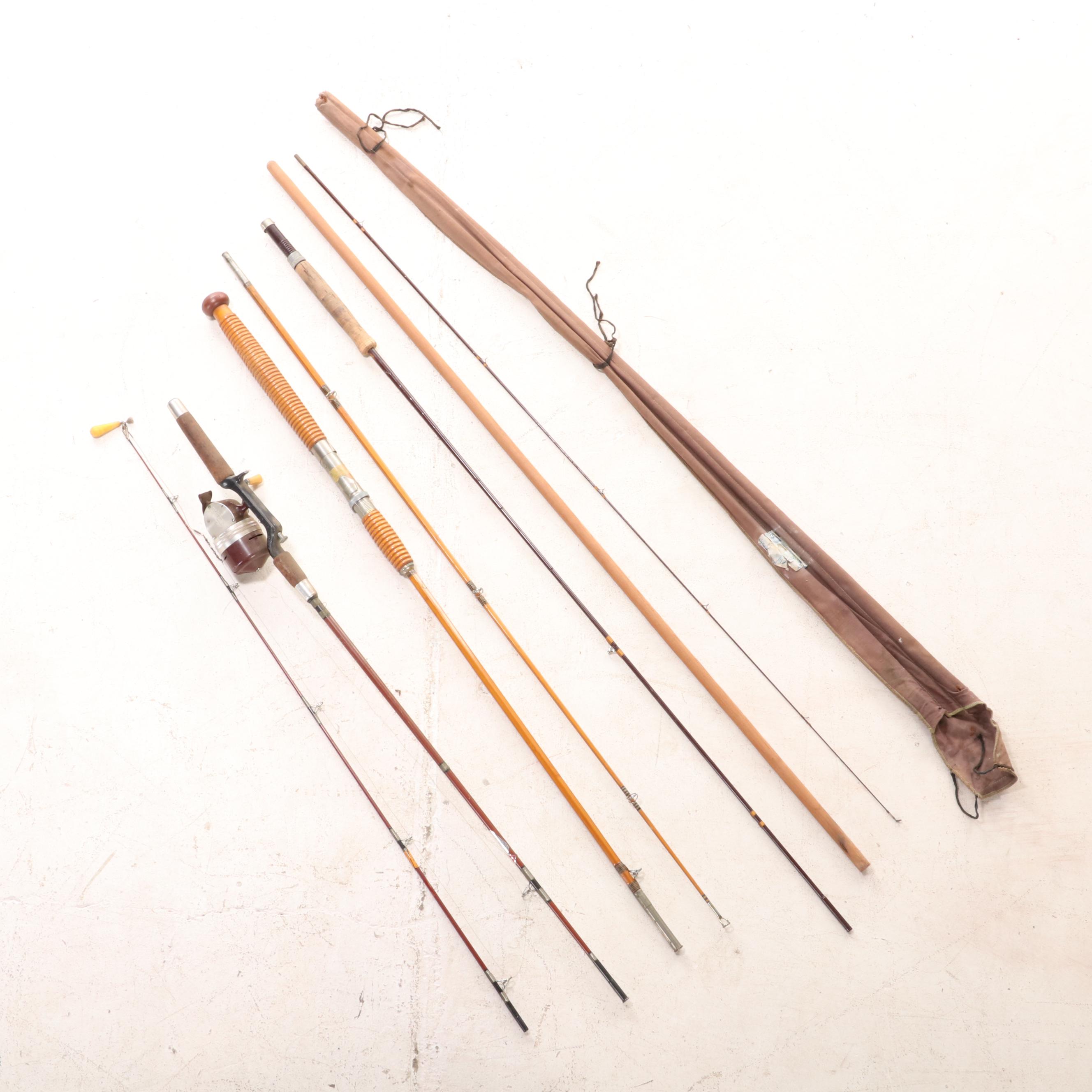 Montague and Other Fishing Rods with Deep Sea Bamboo Rod, Mid-20th C