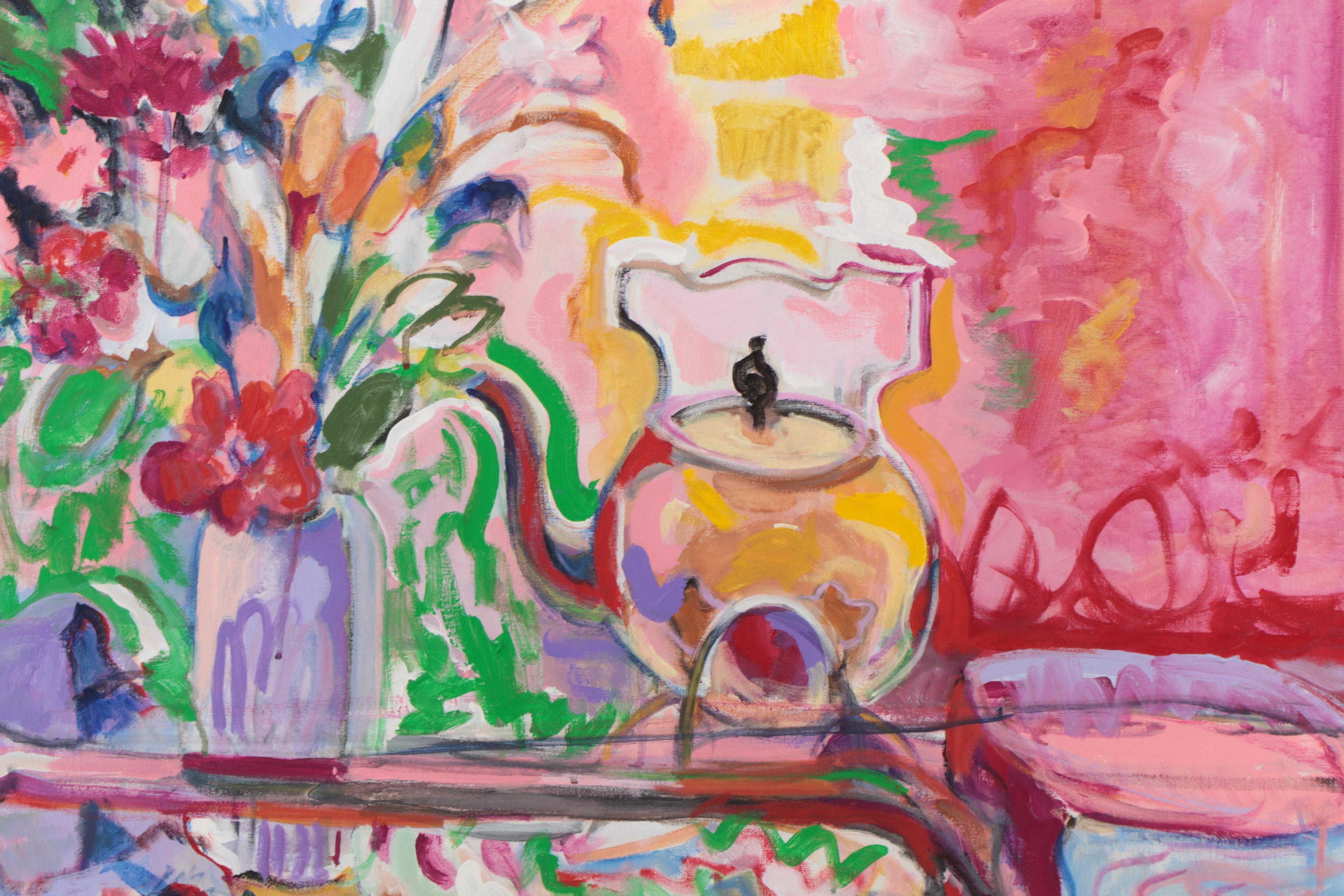 Marion Maas Modernist Floral Still Life Oil Painting