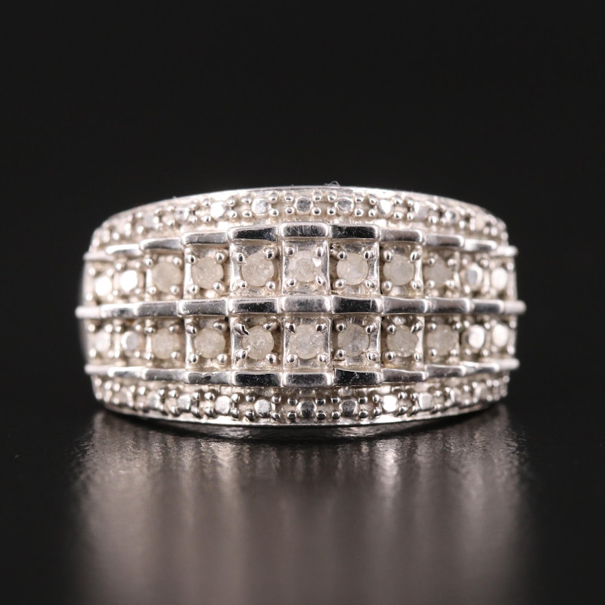 Sterling Diamond Stepped Ring