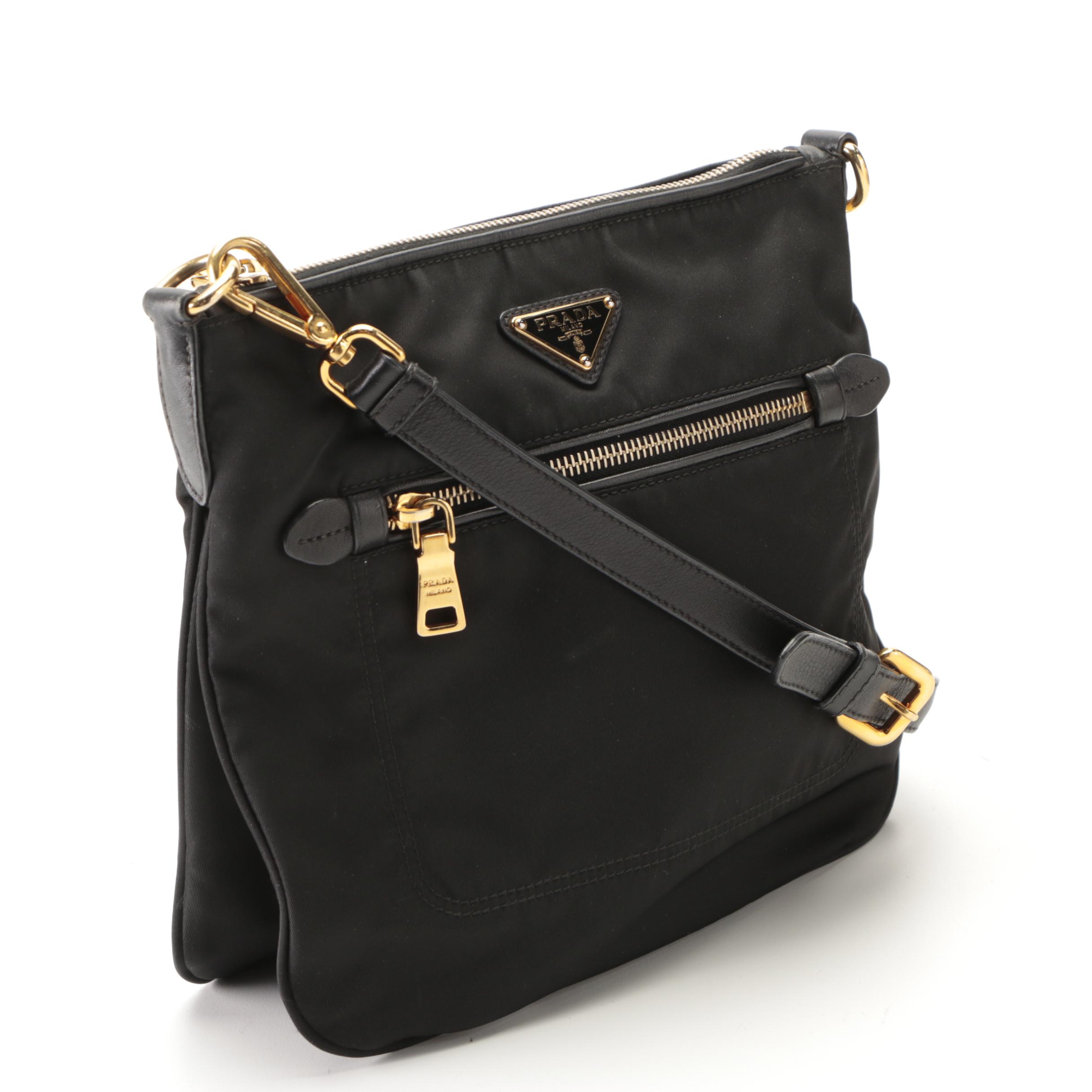 Prada Crossbody Bag in Black Nylon with Leather Trim