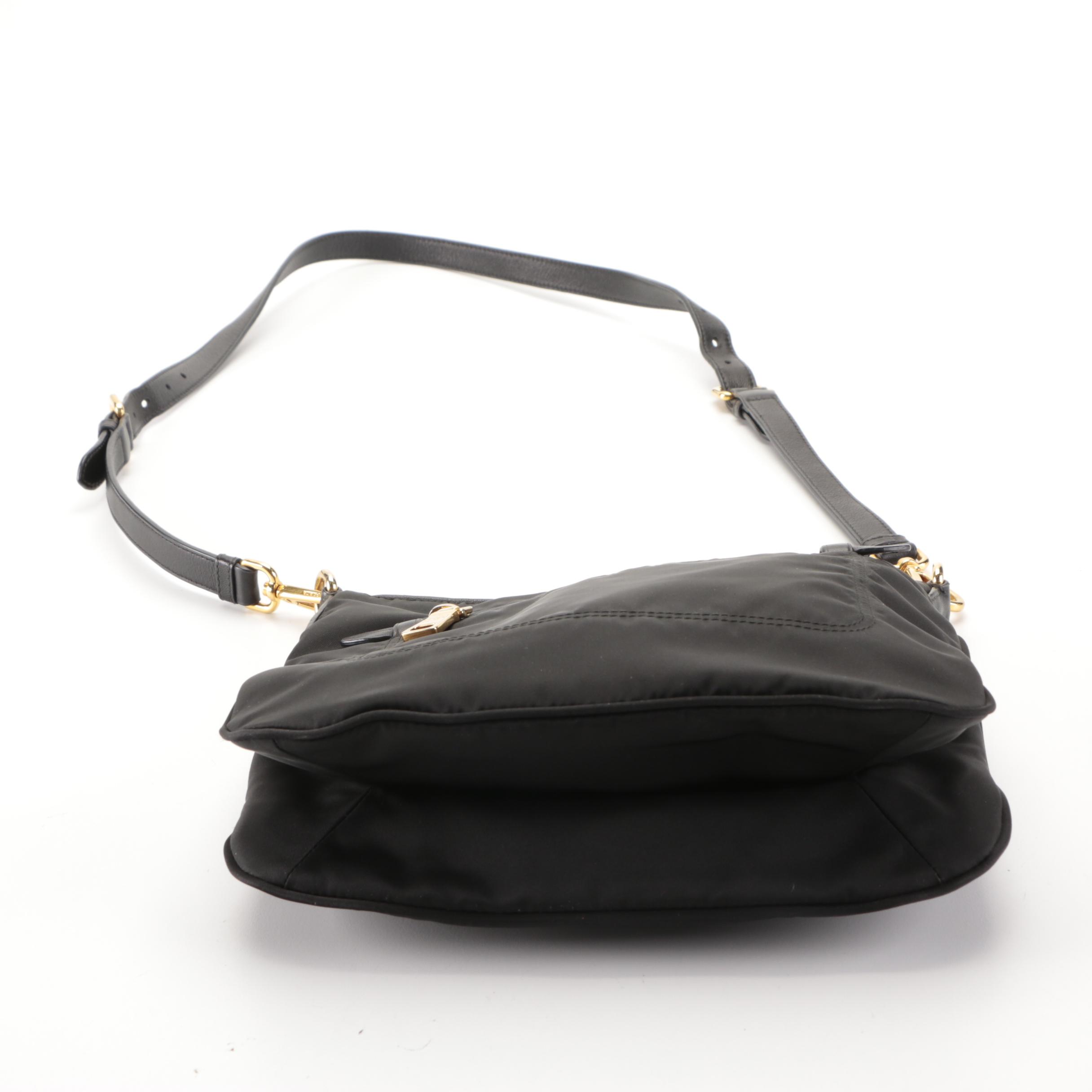 Prada Crossbody Bag in Black Nylon with Leather Trim