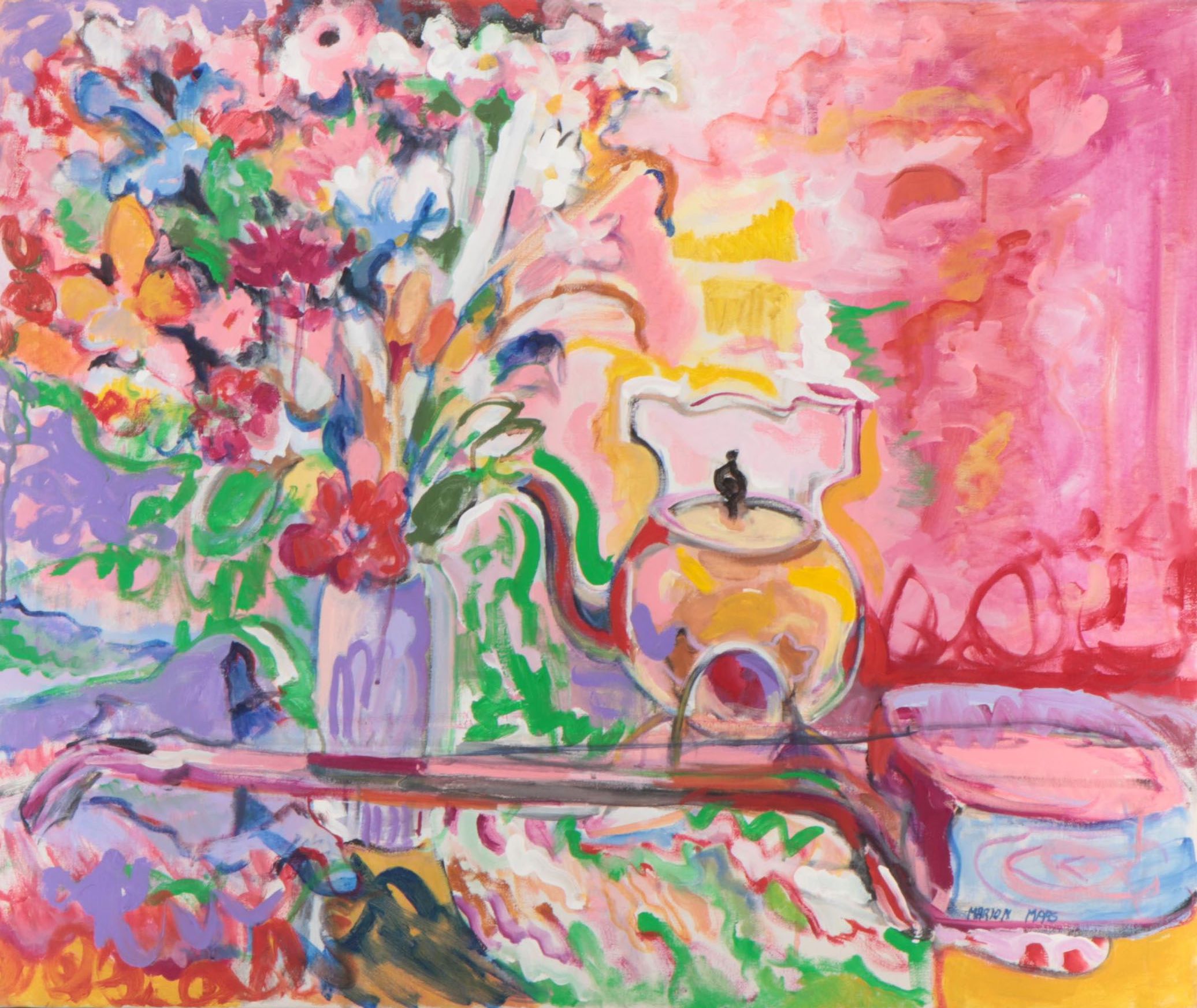 Marion Maas Modernist Floral Still Life Oil Painting