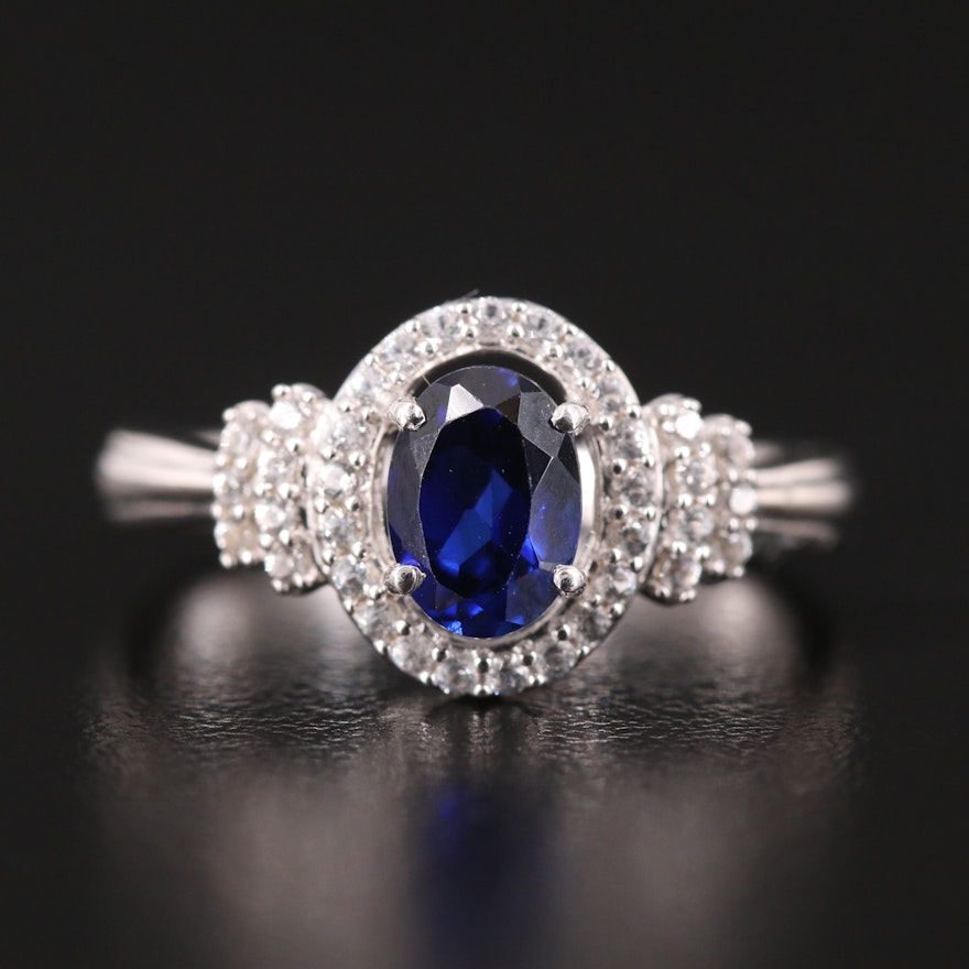 Sterling Silver Sapphire Halo Ring