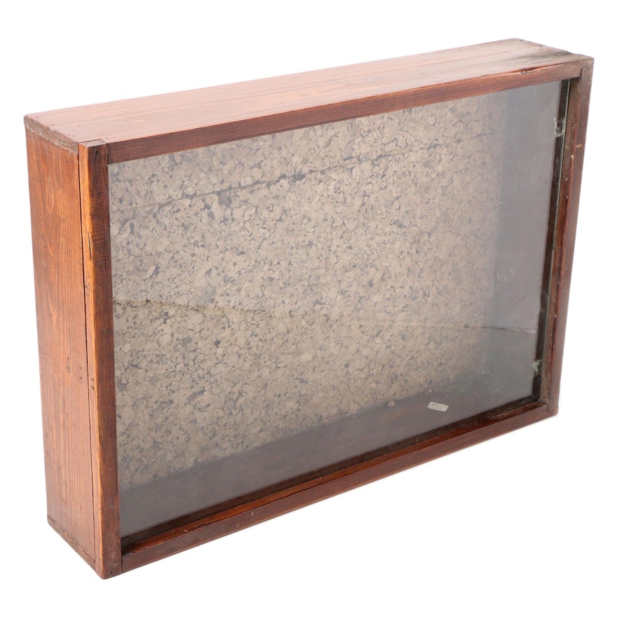 Pine Shadow Box Display Case with Cork Board, 20th Century