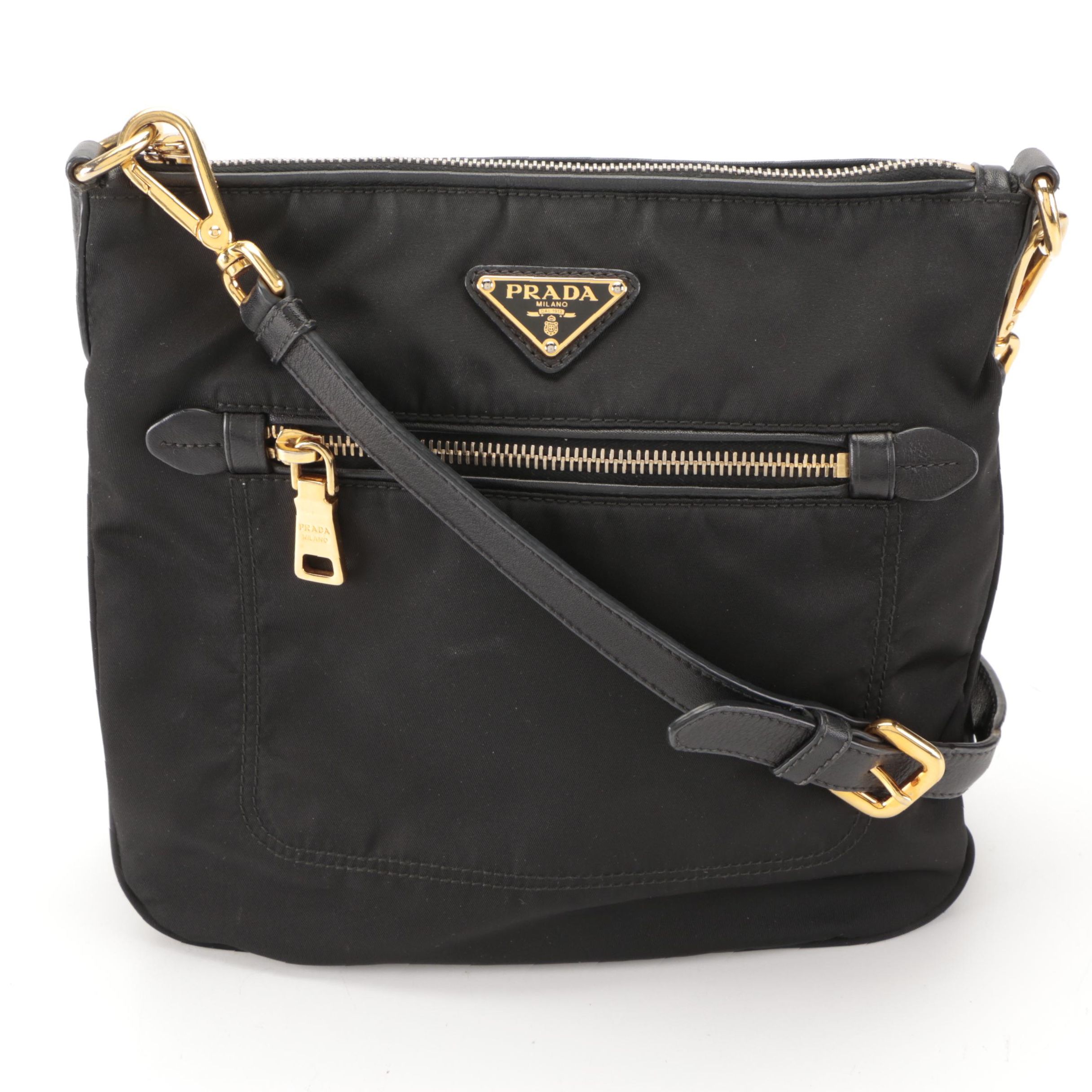 Prada Crossbody Bag in Black Nylon with Leather Trim