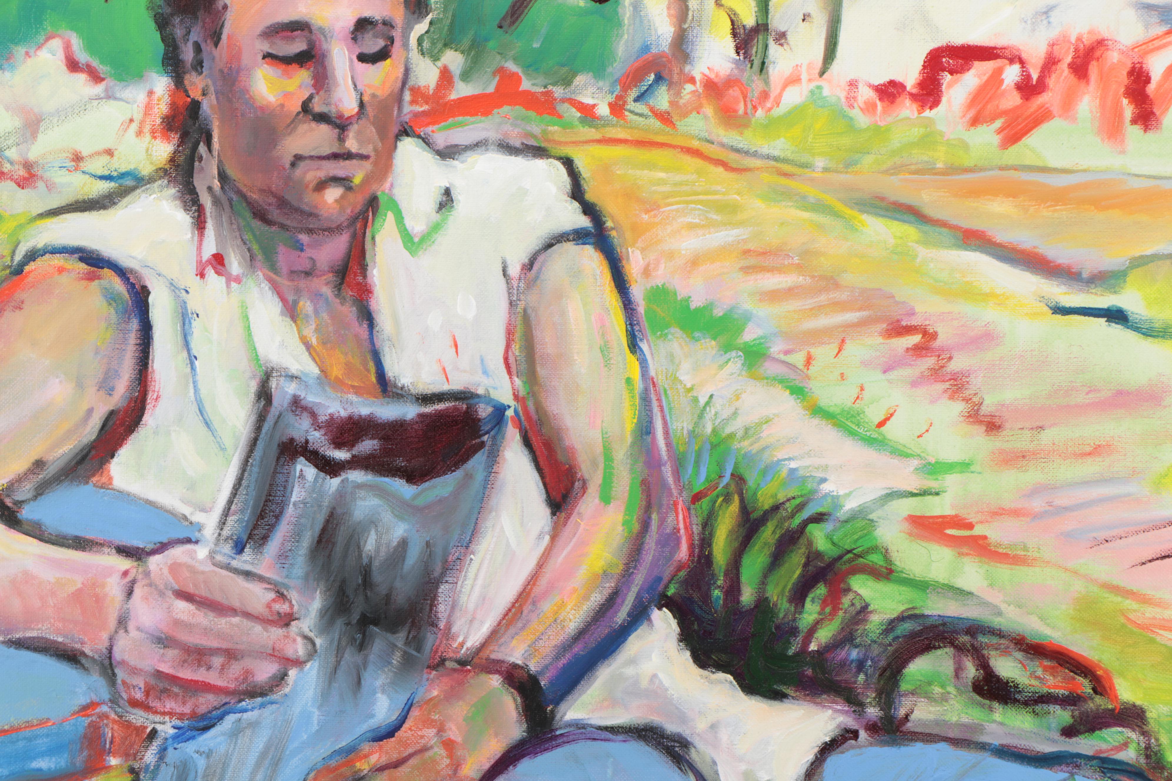 Marion Maas Modernist Portrait Oil Painting of Man Reading Newspaper