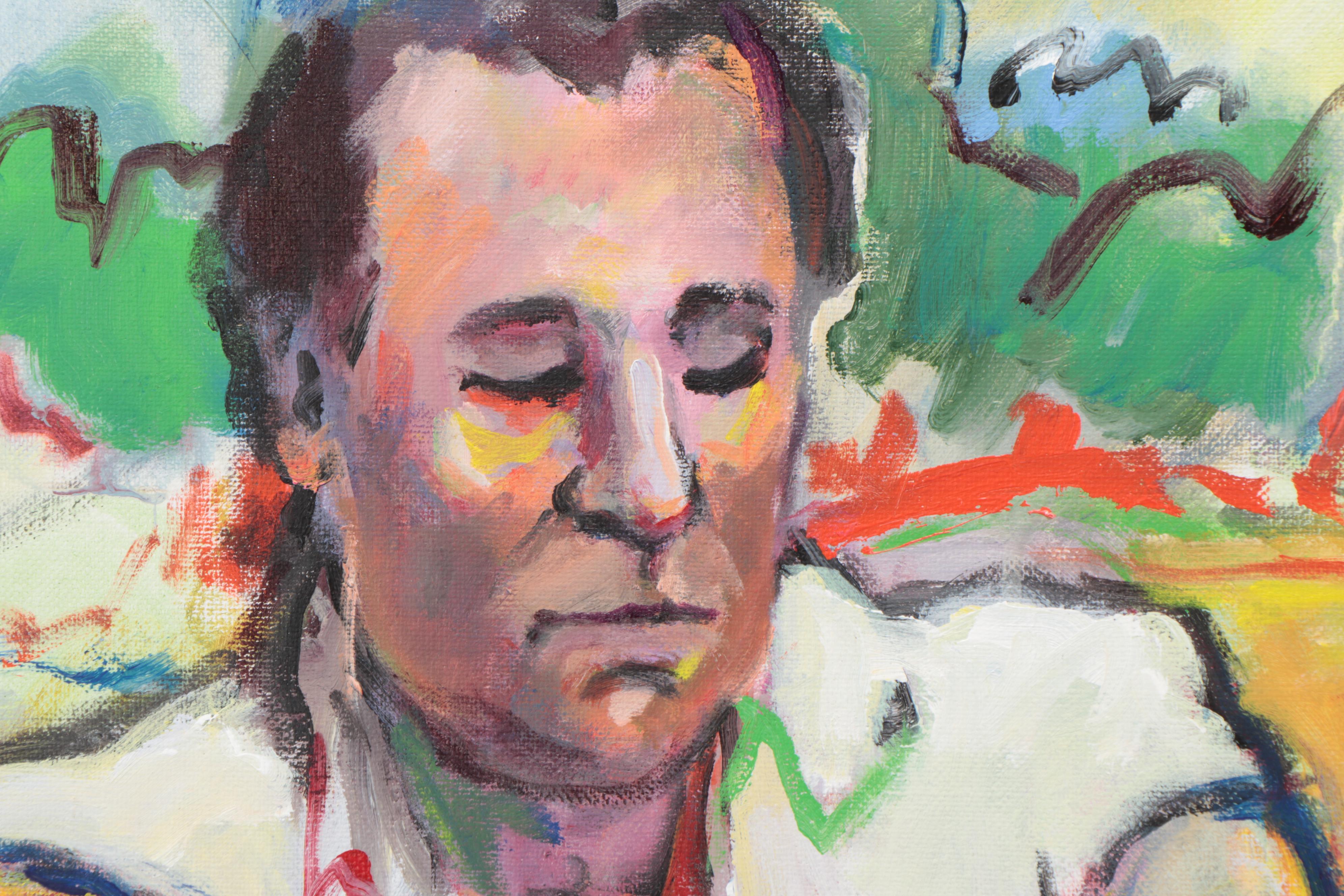 Marion Maas Modernist Portrait Oil Painting of Man Reading Newspaper