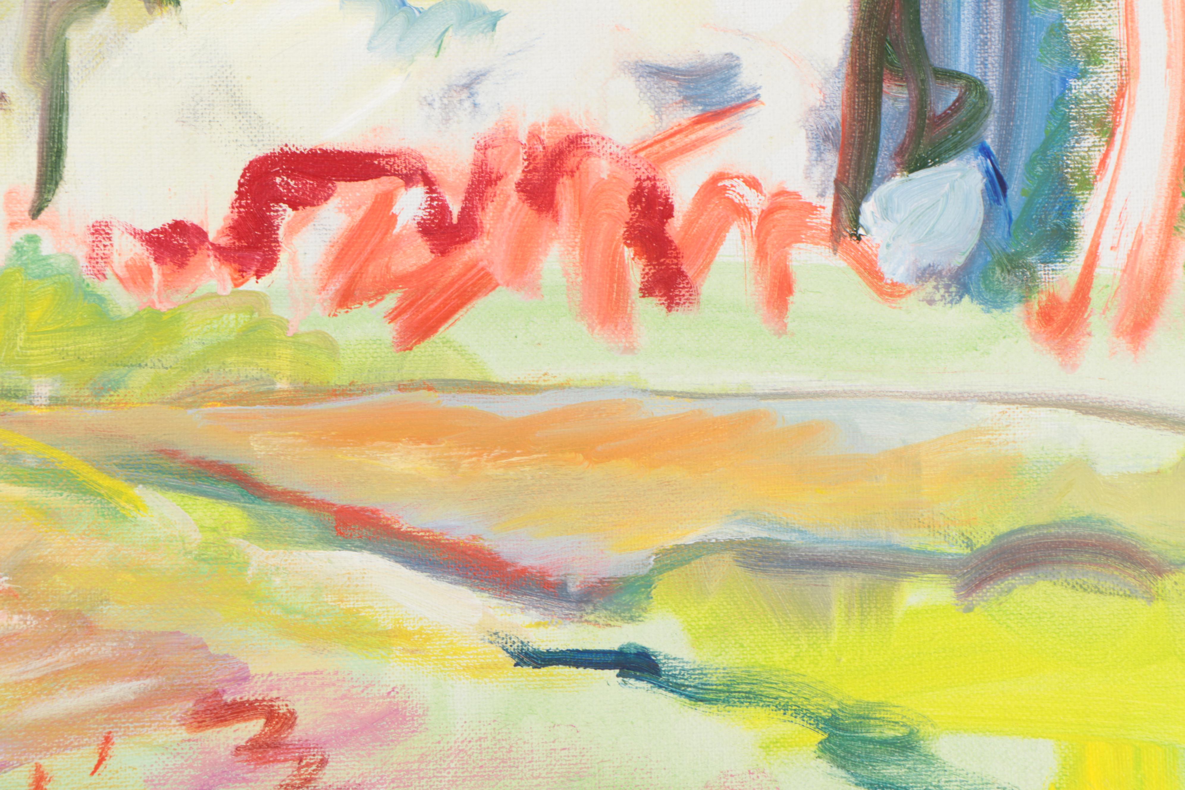 Marion Maas Modernist Portrait Oil Painting of Man Reading Newspaper